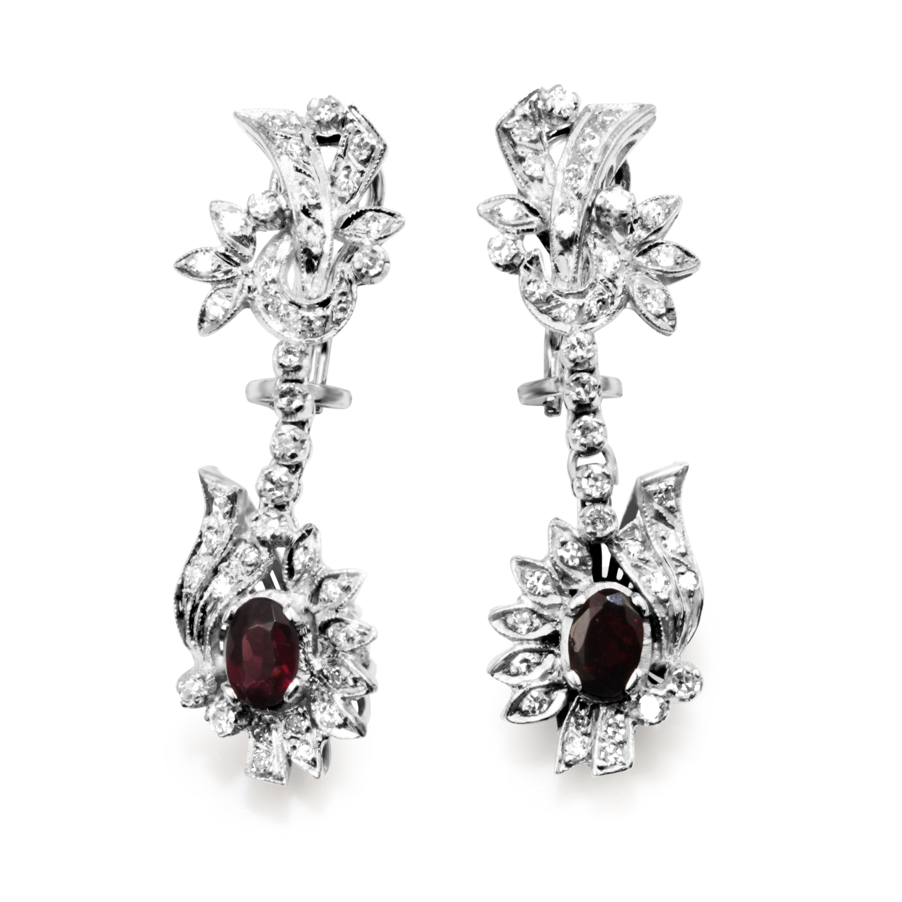 Palladium Vintage Garnet and Diamond Earrings
