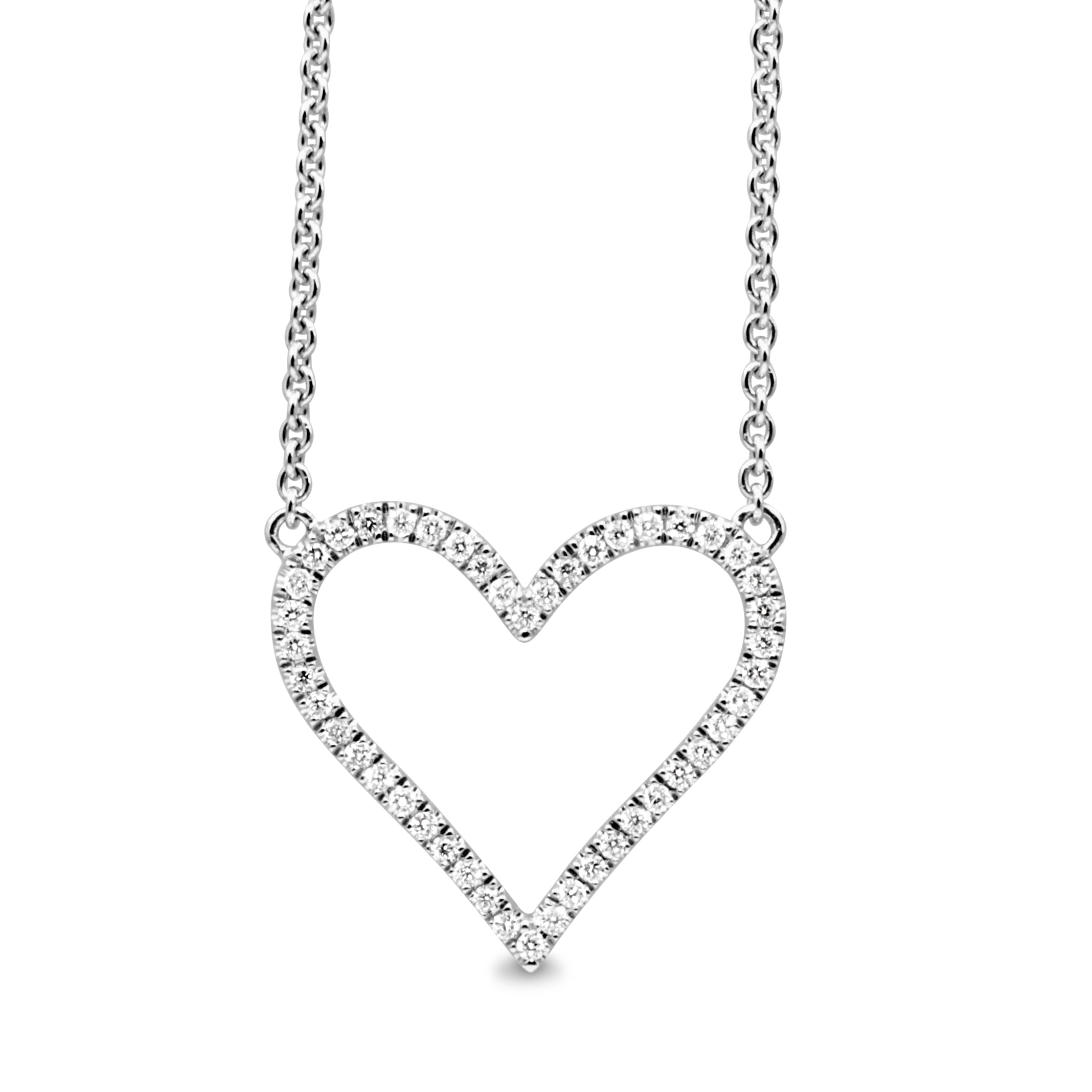 18ct white gold diamond heart necklace close up