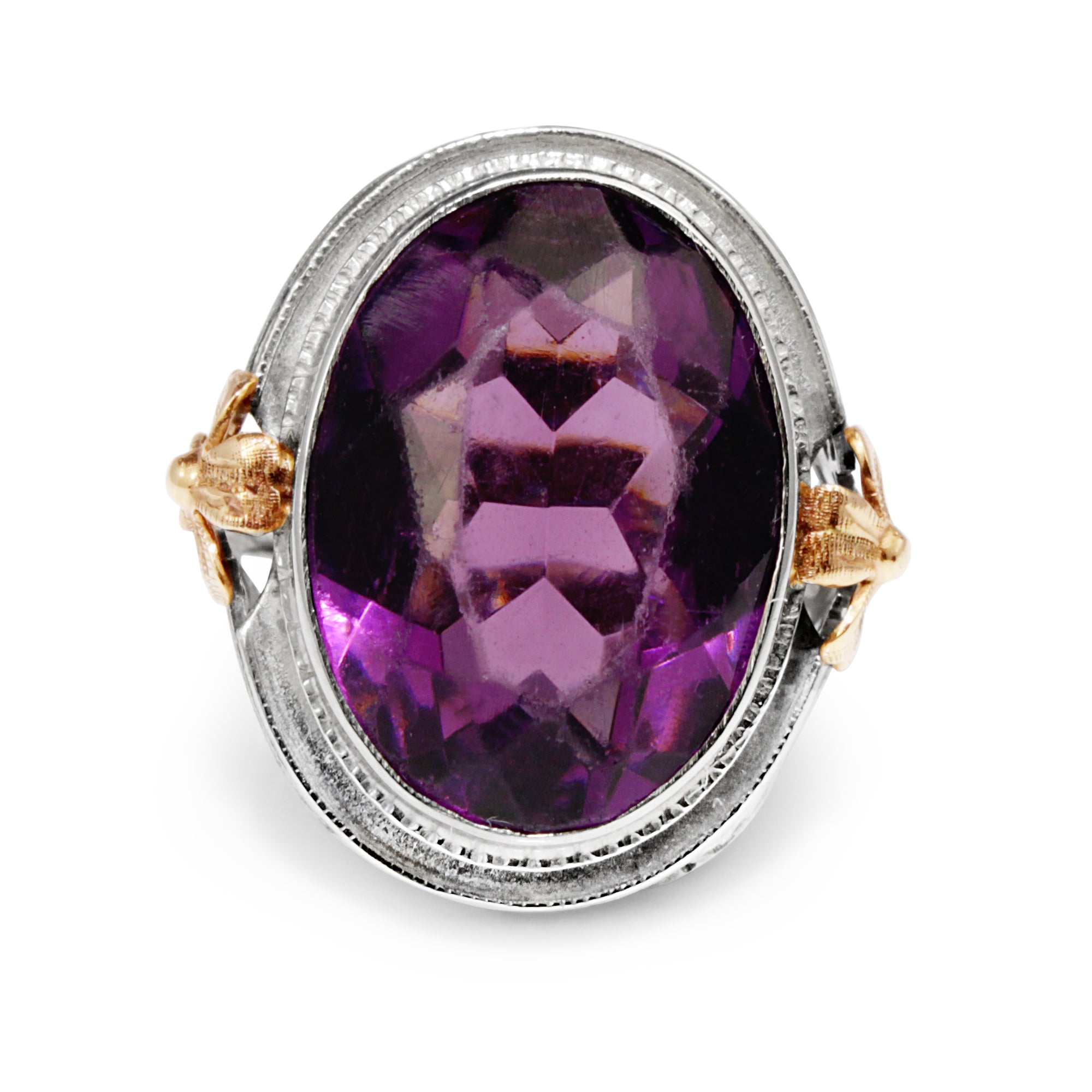 10ct white gold amethyst engagement ring rose gold detail