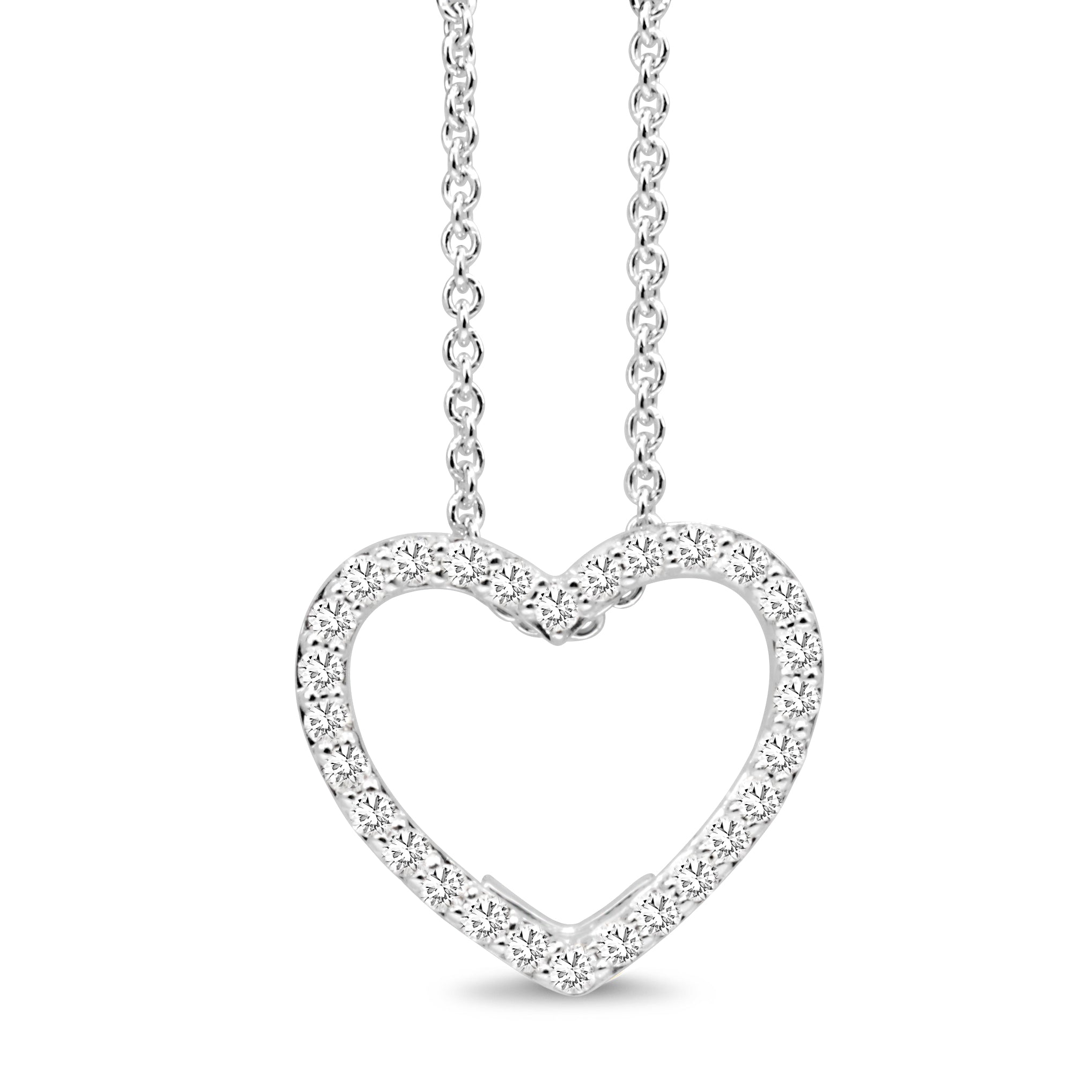 9ct White Gold Diamond Heart Necklace Close Up