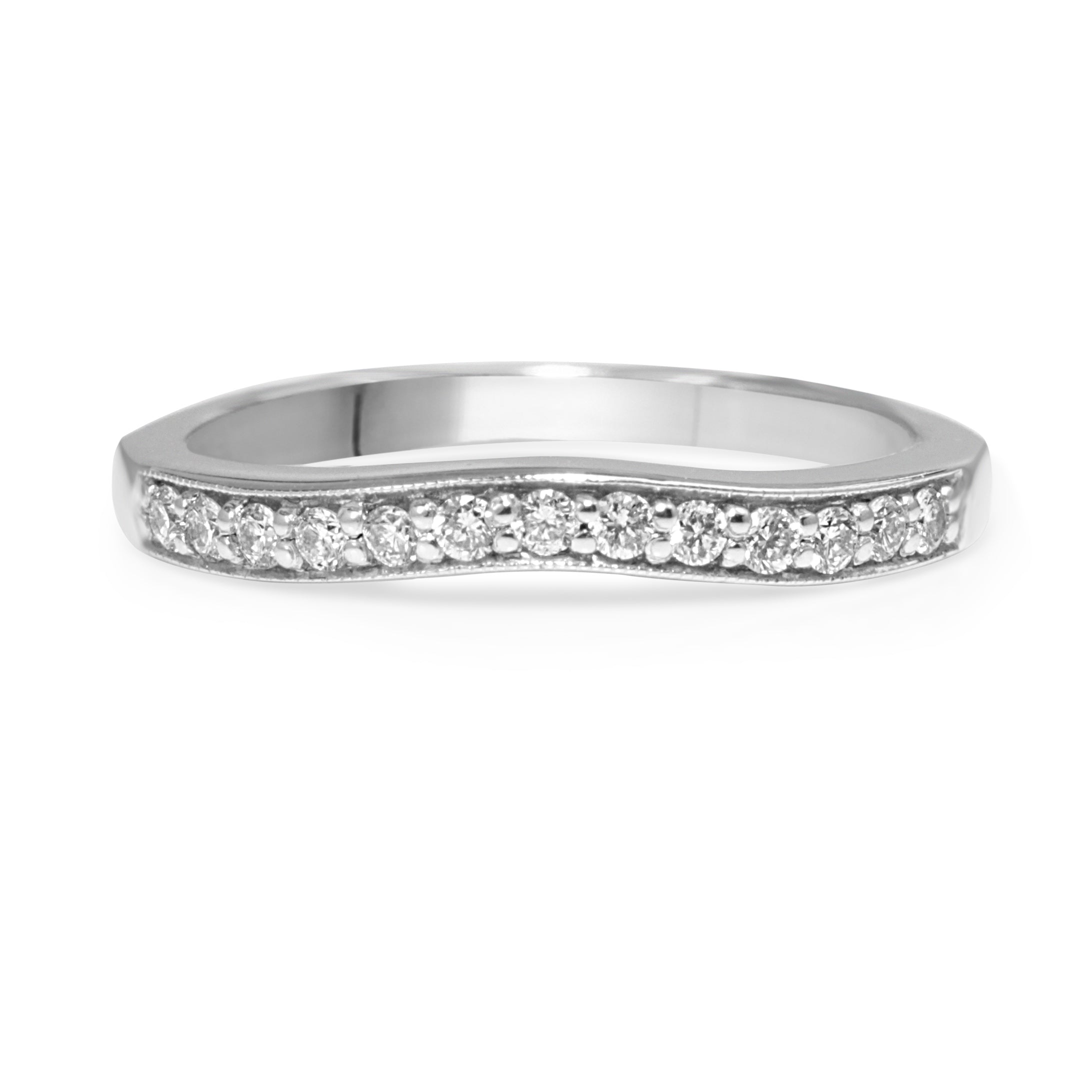 14ct white gold curved diamond half hoop band