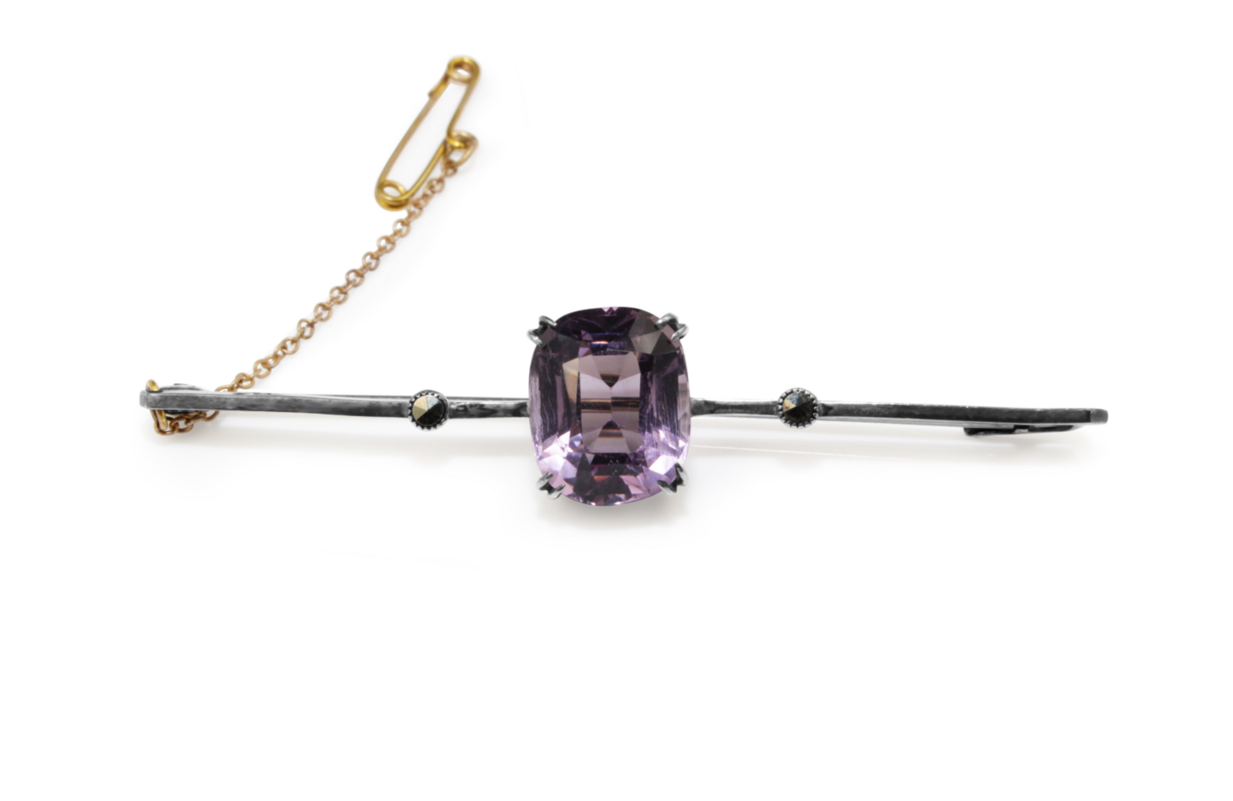 9ct white gold amethyst and marcasite brooch