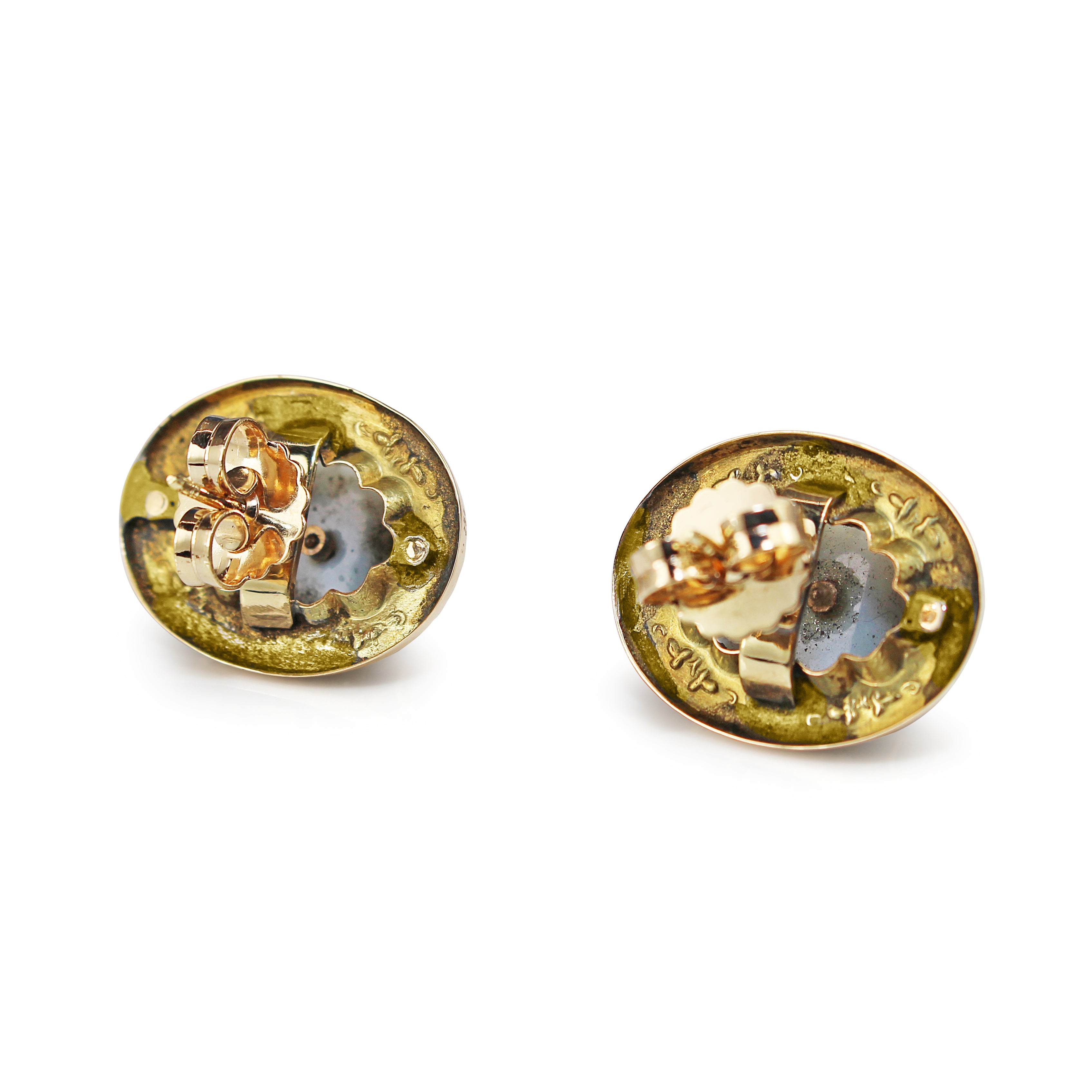 14ct Yellow Gold Antique Agate, Pearl and Enamel Victorian Earrings