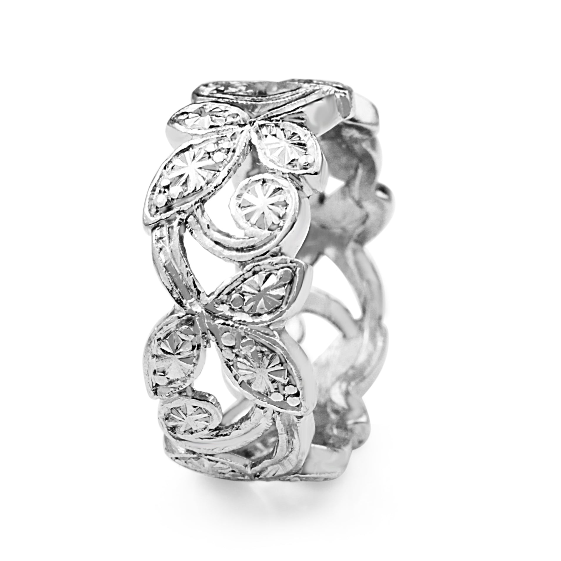 Platinum Floral Pierced Out Engraved Band