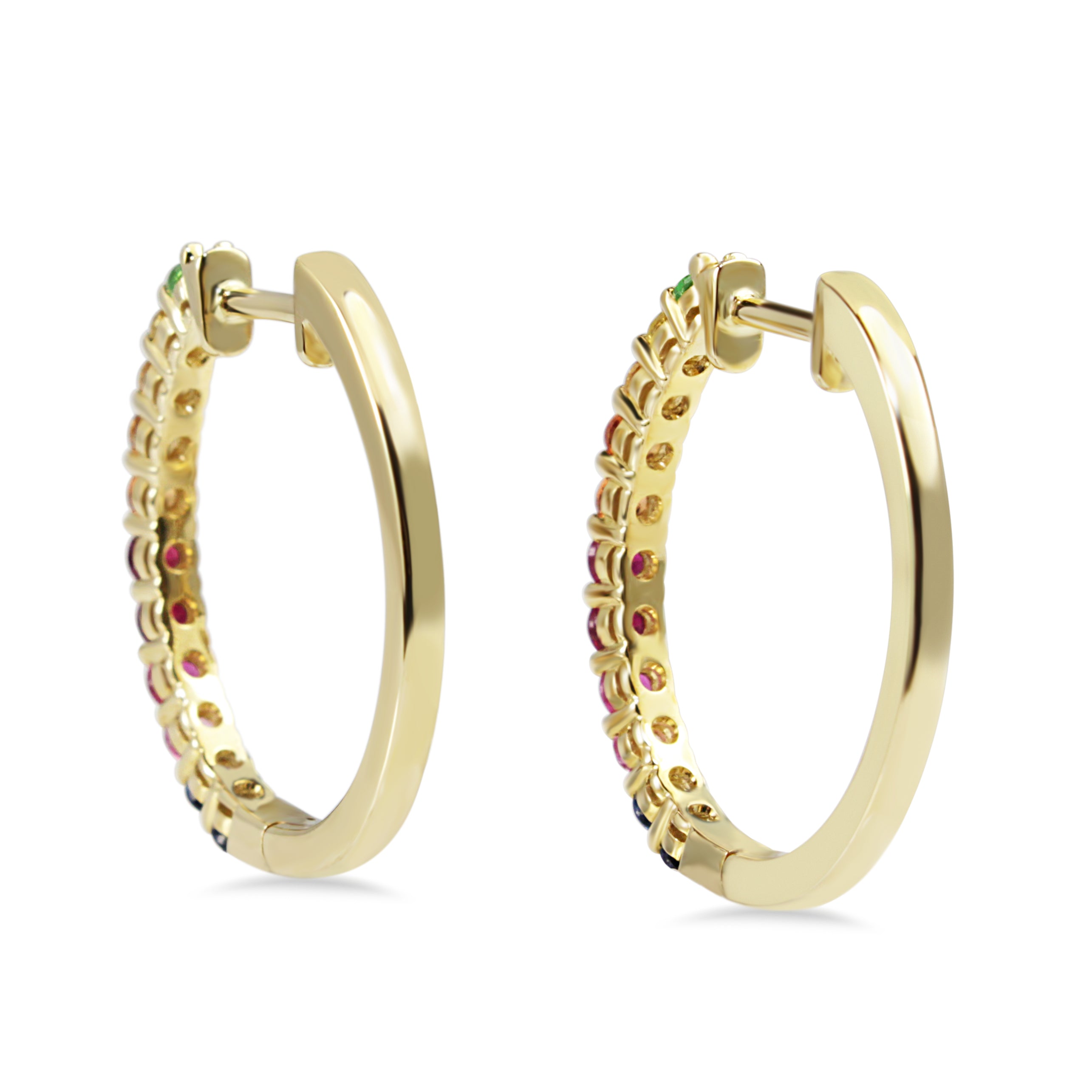 9ct Yellow Gold Multi Colour Sapphire Rainbow Hoop Earrings