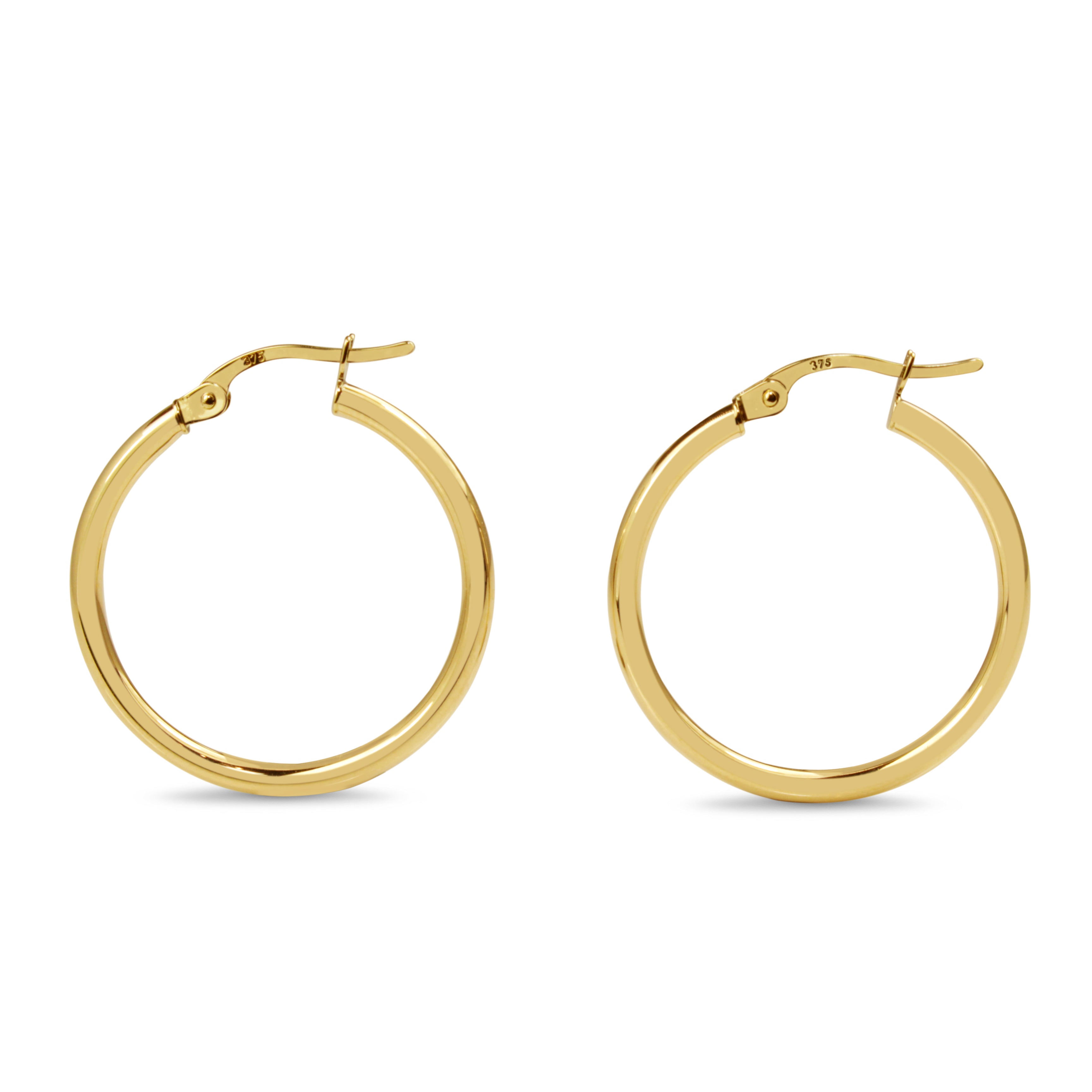 9ct Yellow Gold Thin 25mm Hoop Earrings