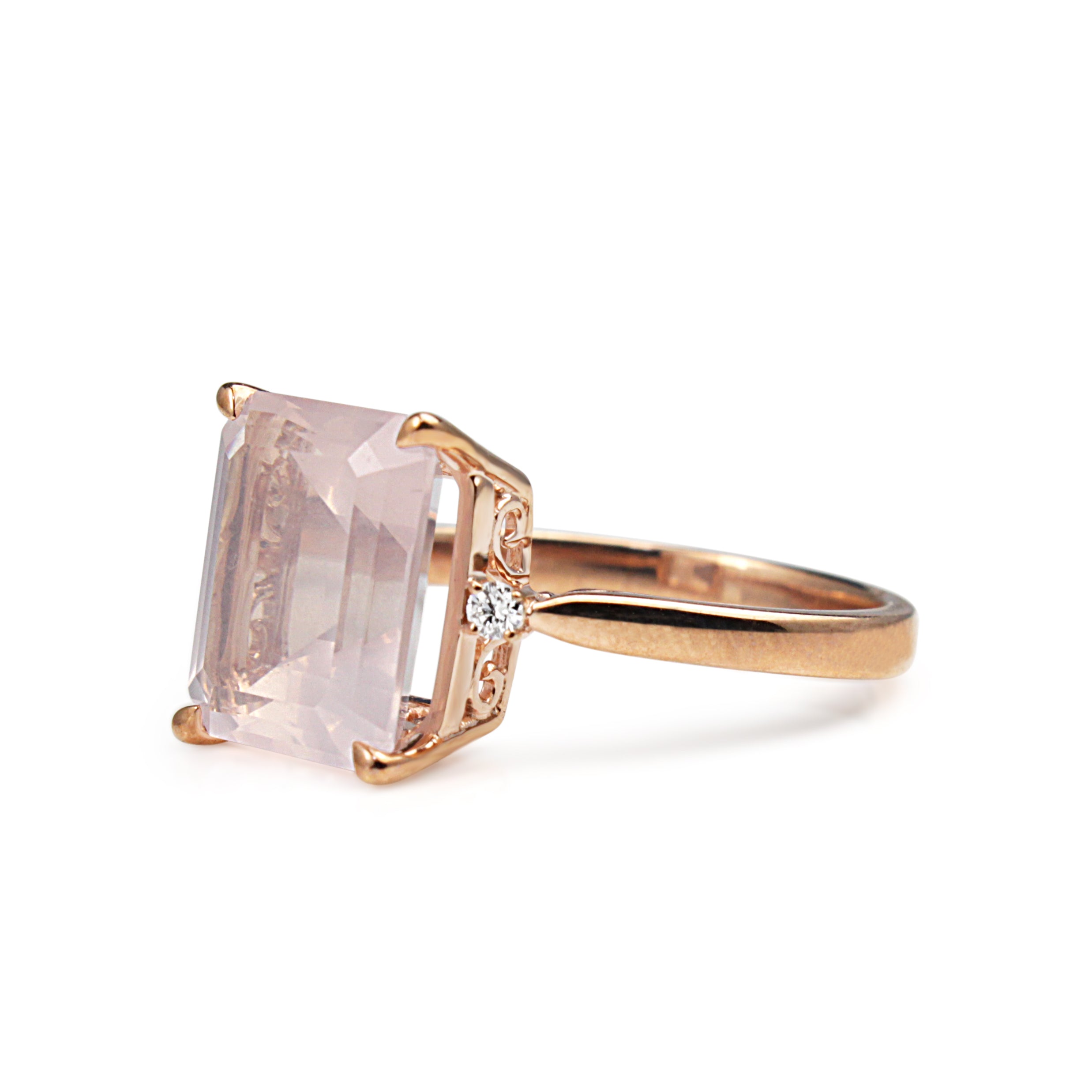 9ct Rose Gold Rose Quartz and Diamond Cocktail Ring