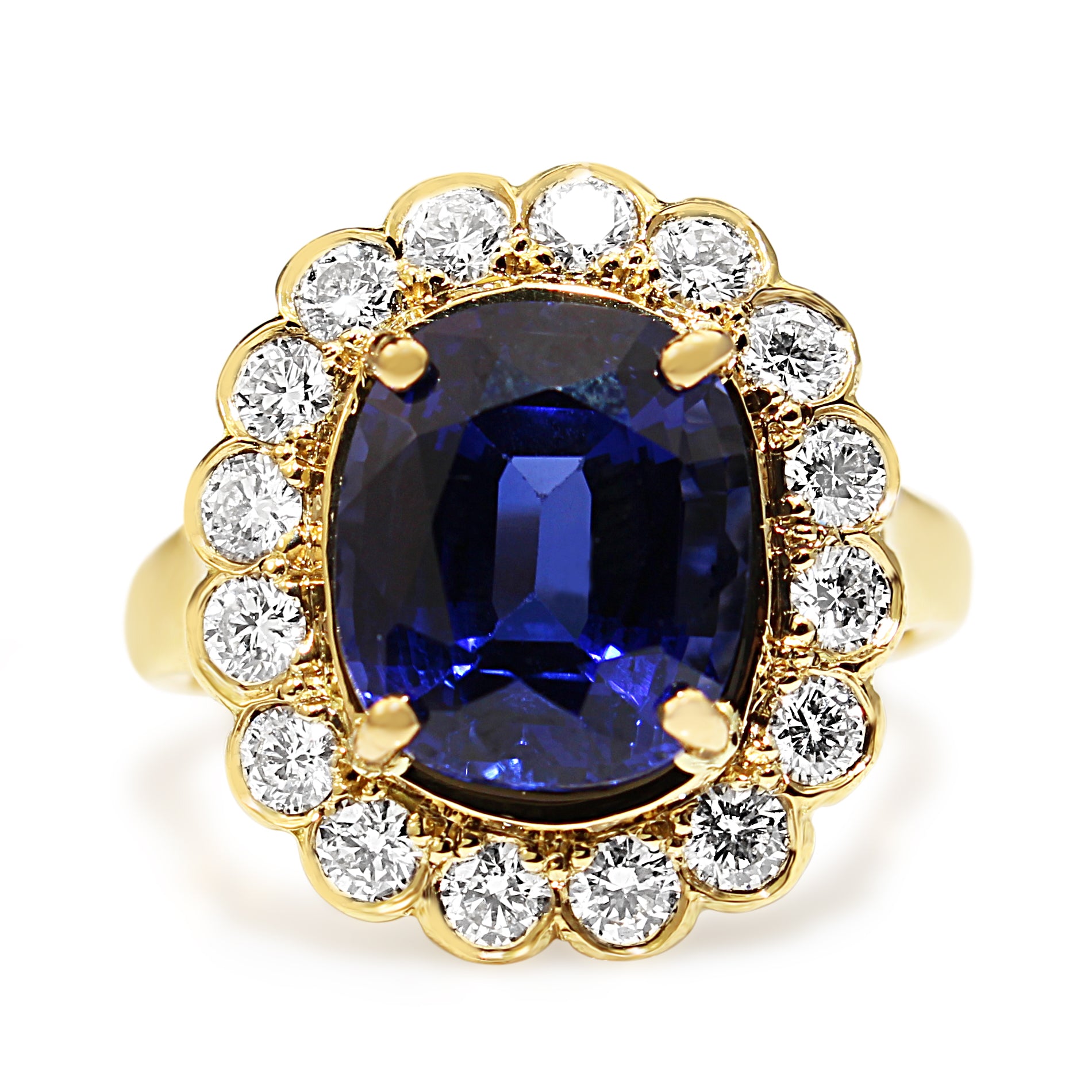 18ct Yellow Gold Synthetic Sapphire and Diamond Daisy Ring