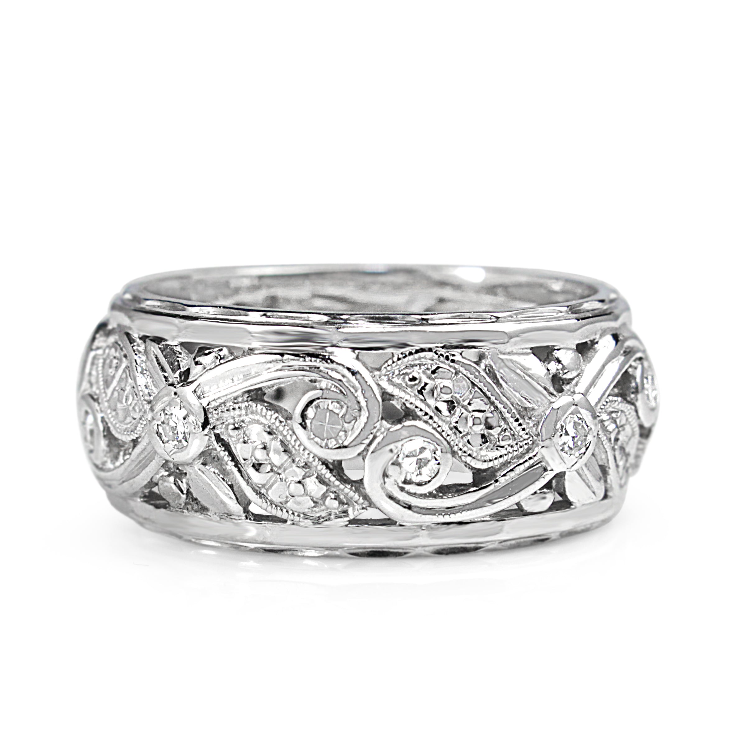 18ct White Gold Art Deco Single Cut Diamond Band