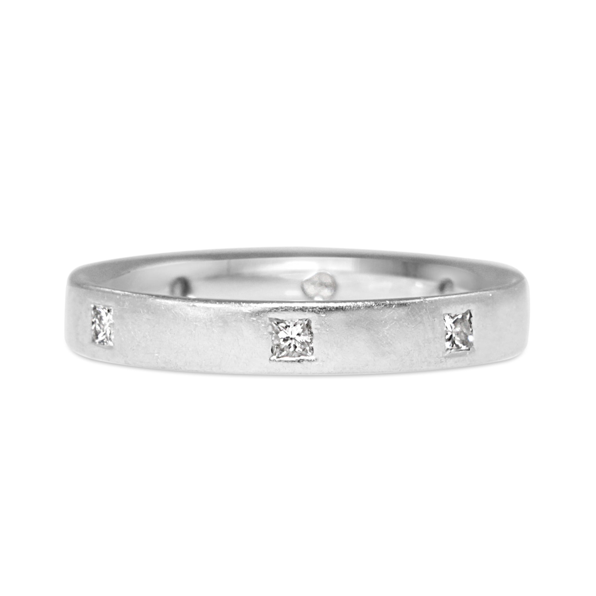 Platinum princess cut diamond wedding band front view