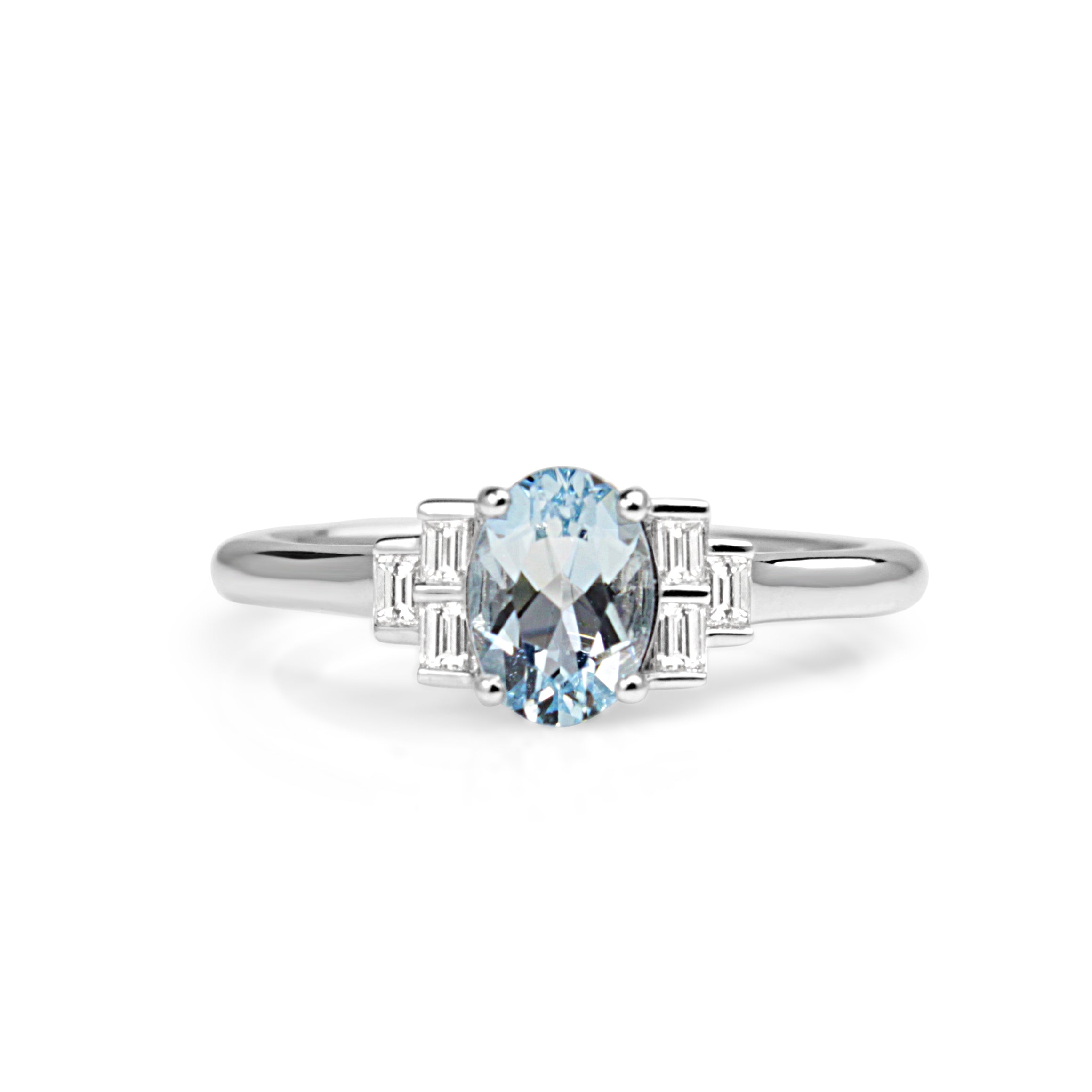 9ct white gold aquamarine diamond engagement ring front view