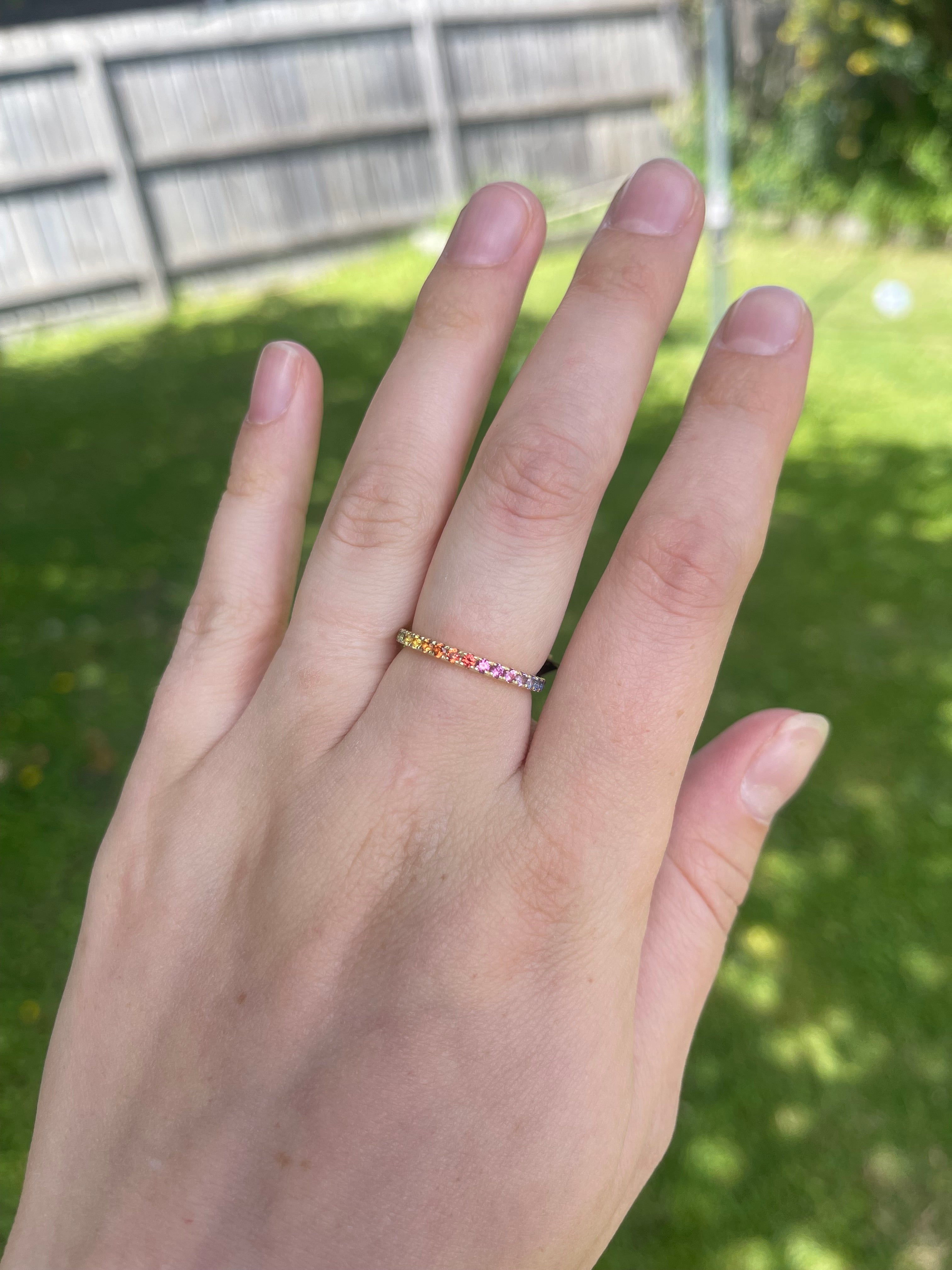 9ct Yellow Gold Multi Colour Sapphire Rainbow Band Ring