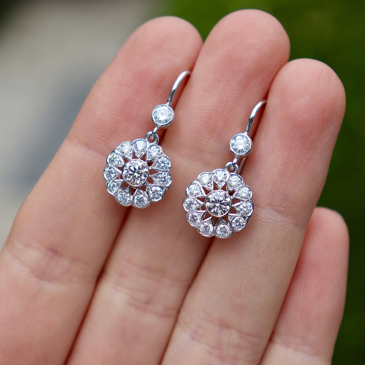 18ct White Gold Diamond Drop Deco Style Earrings
