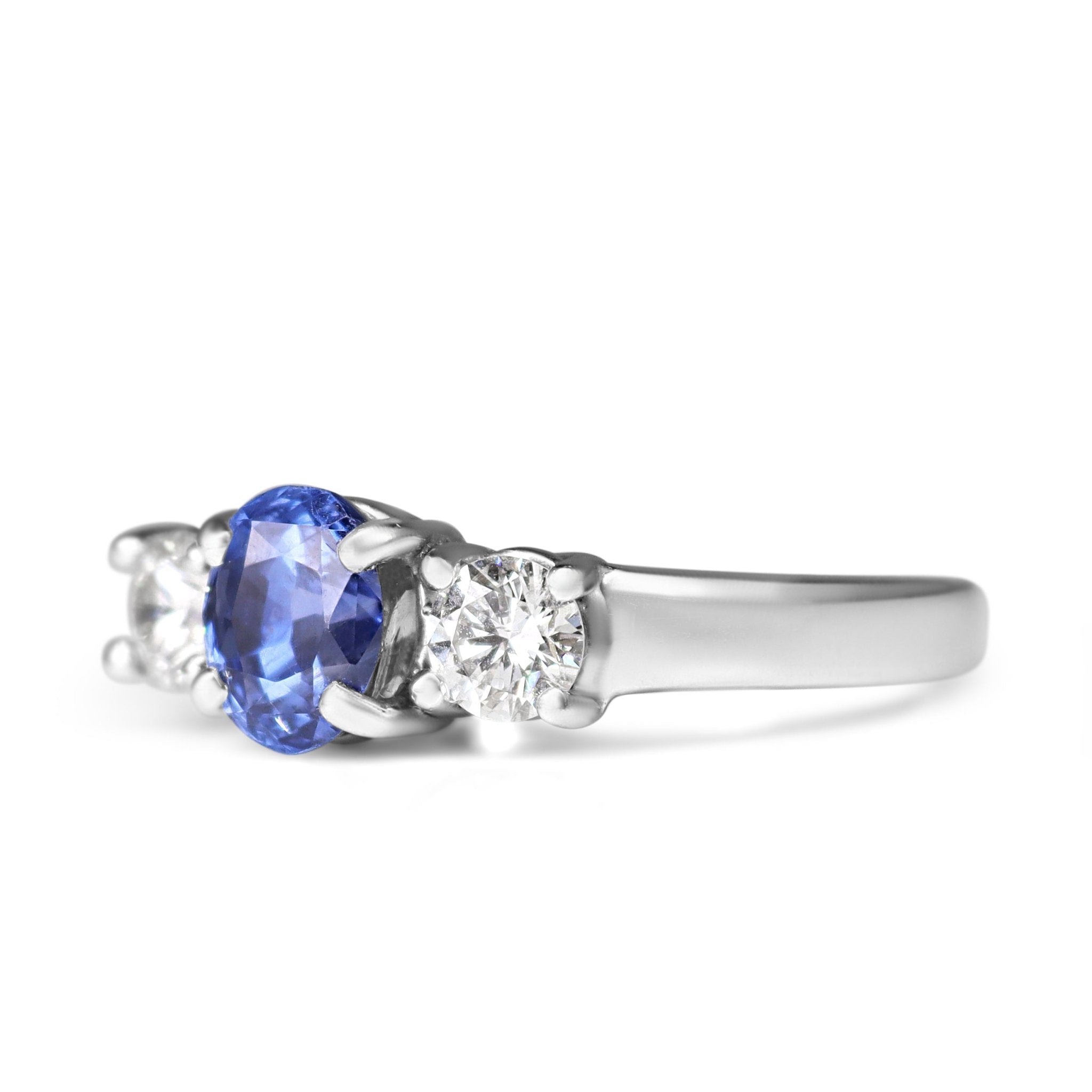14ct White Gold Sapphire and Diamond 3 Stone Ring - Burlington Jewellery