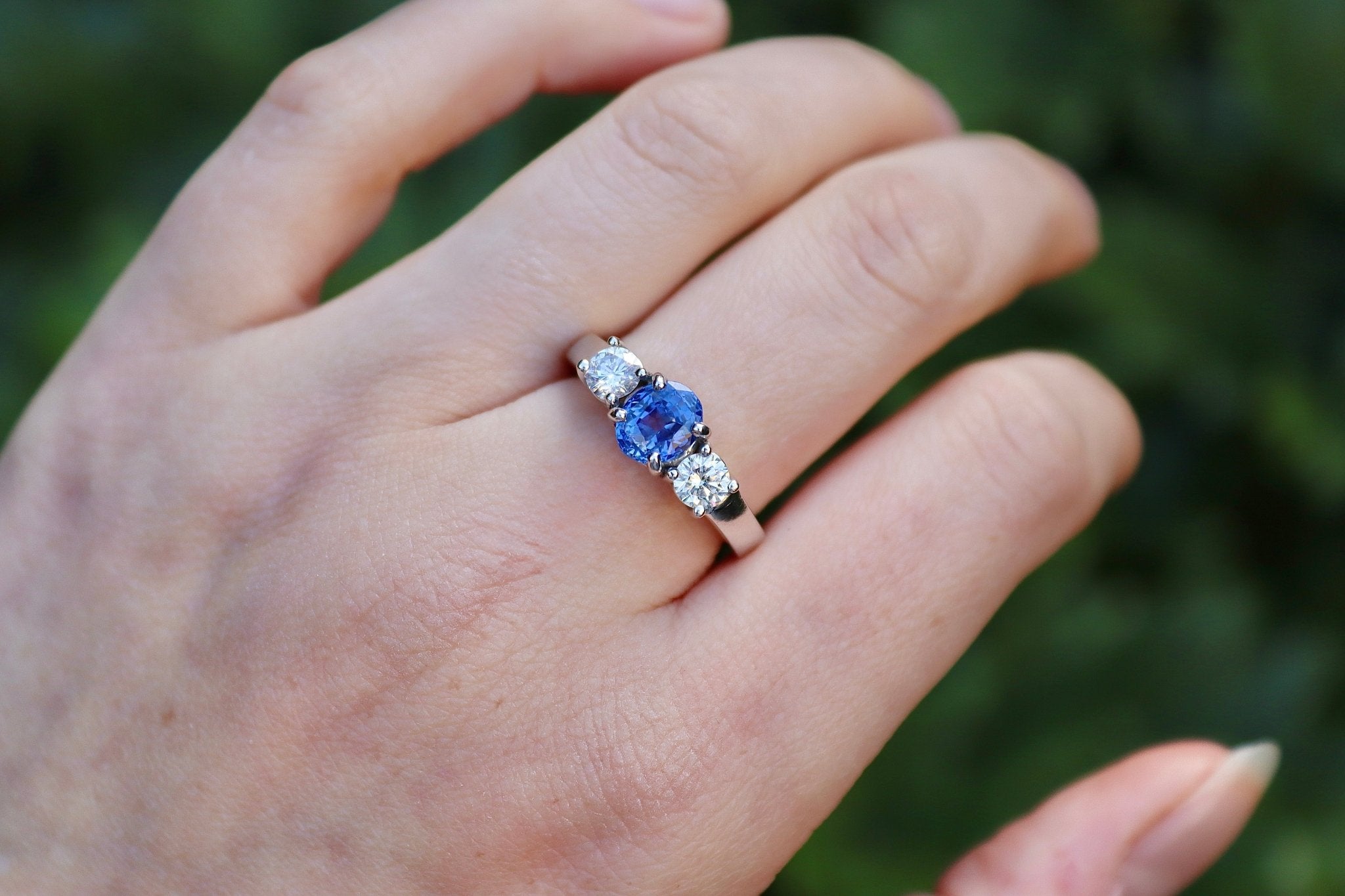 14ct White Gold Sapphire and Diamond 3 Stone Ring - Burlington Jewellery
