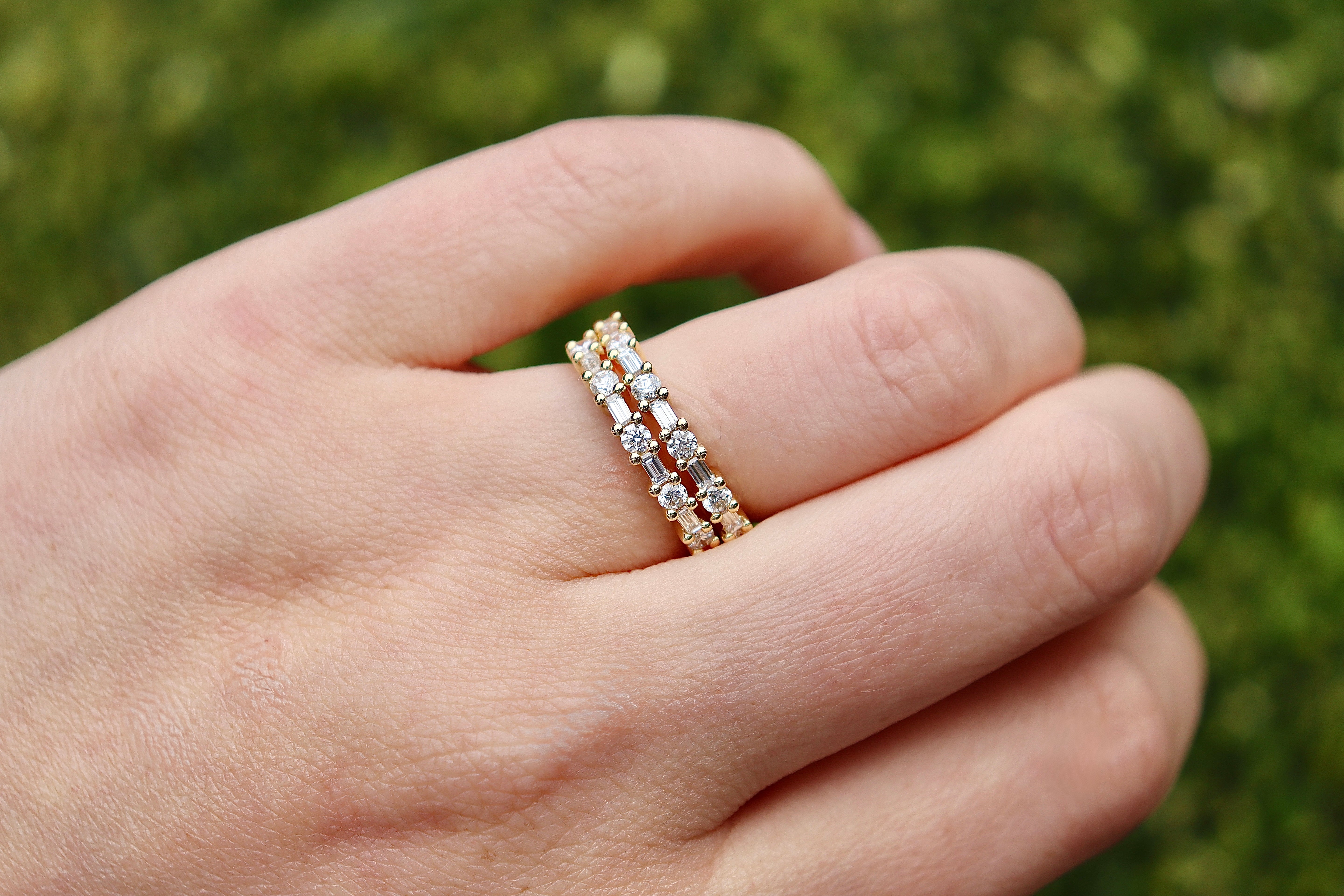 18ct Yellow Gold Baguette and Brilliant Cut Diamond Band Ring