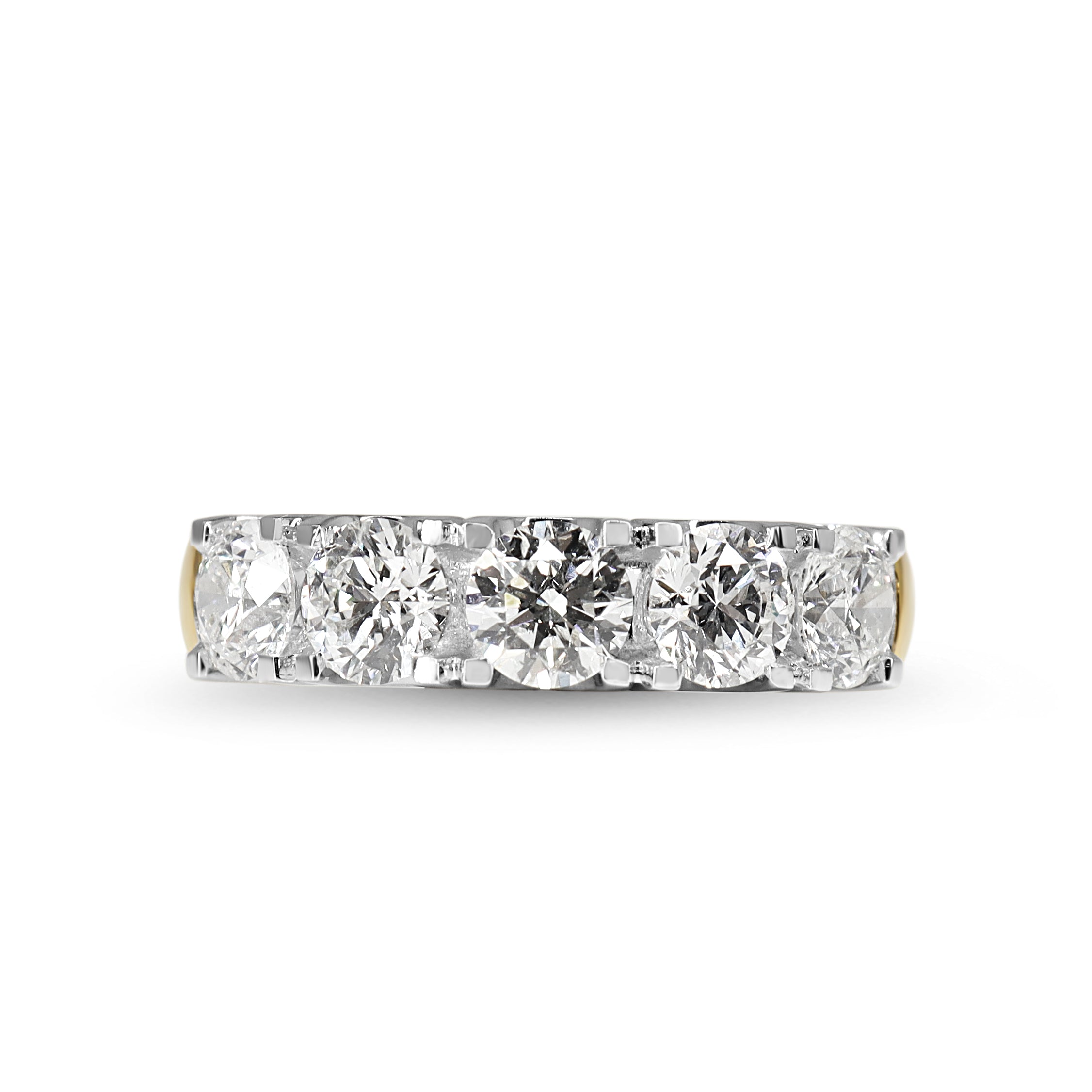 Profile of two tone gold 2.15ct diamond five stone ring
