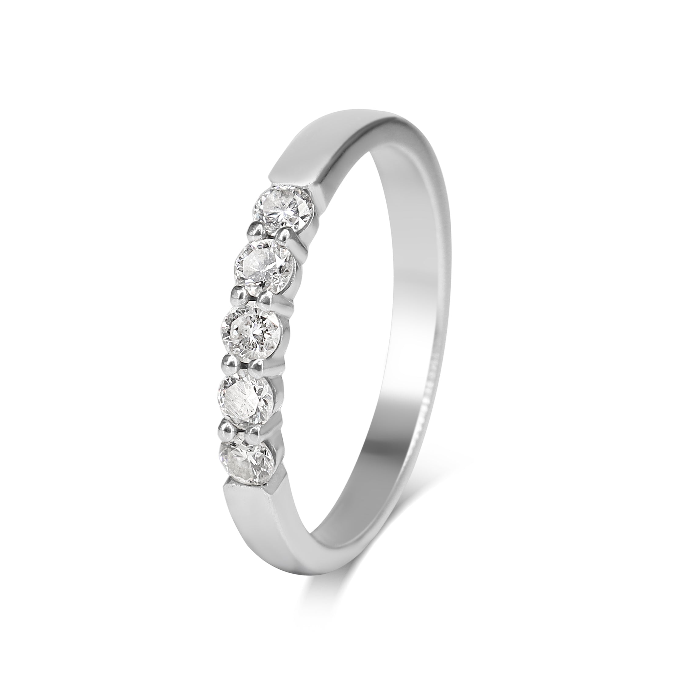 Side view of 18ct white gold five stone diamond wedding ring