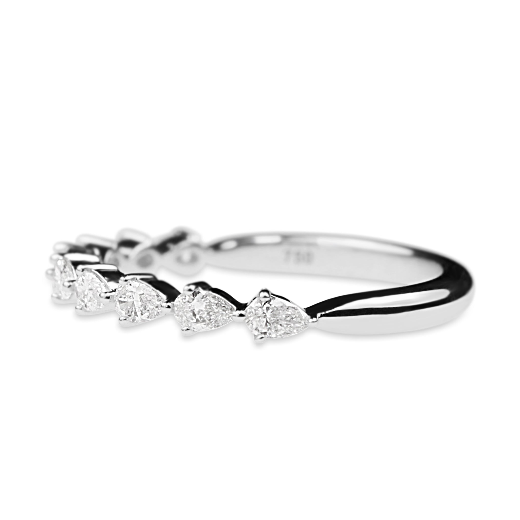 Front view of 18ct white gold 9 stone pear diamond wedding band