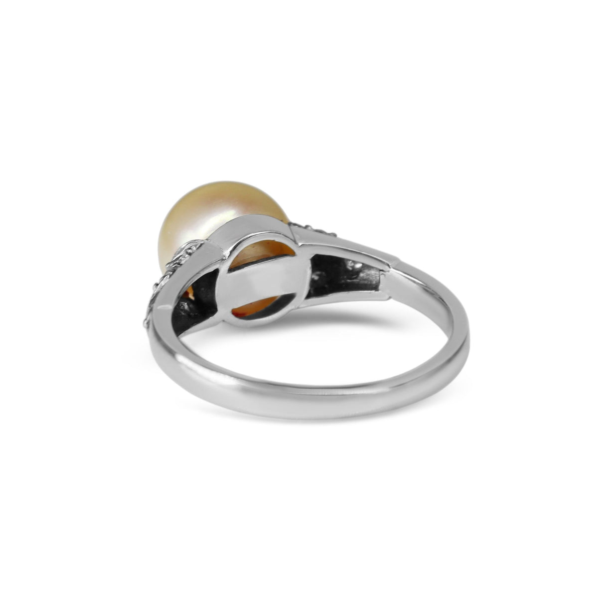 18ct White Gold Art Deco Sea Pearl and Old Cut Diamond Ring - Burlington Jewellery