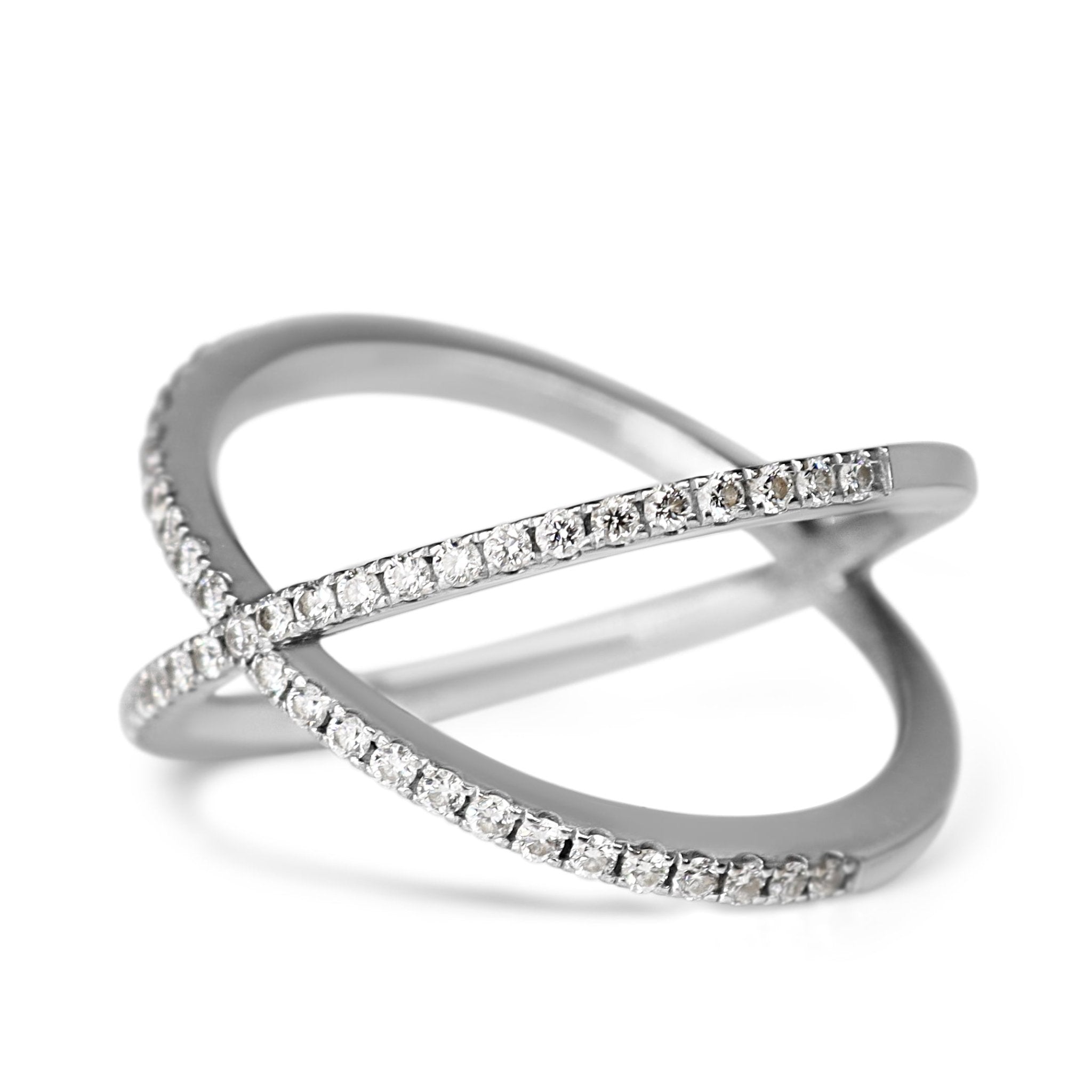 18ct White Gold Diamond Cross Over Cocktail Ring - Burlington Jewellery