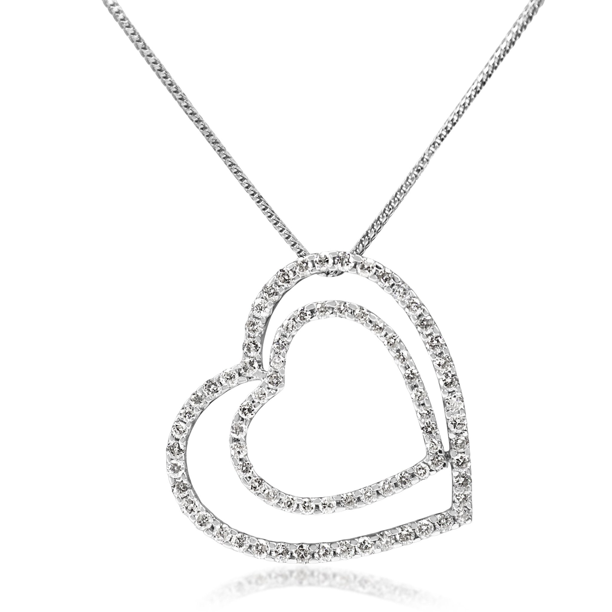 18ct White Gold Double Heart Diamond Necklace - Burlington Jewellery