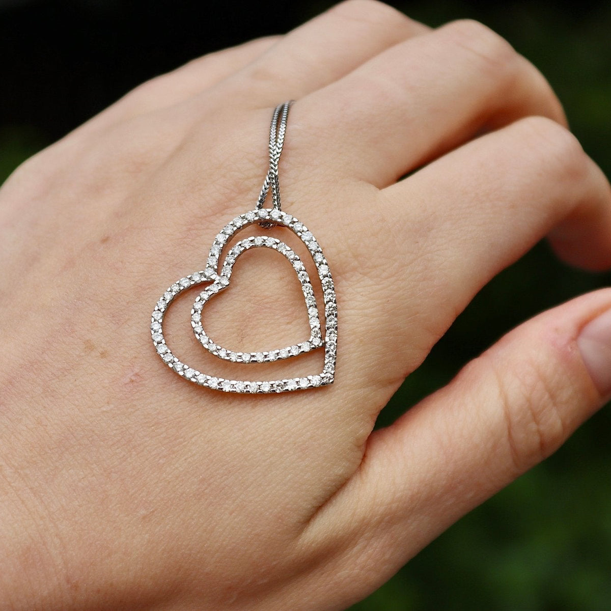 18ct White Gold Double Heart Diamond Necklace - Burlington Jewellery