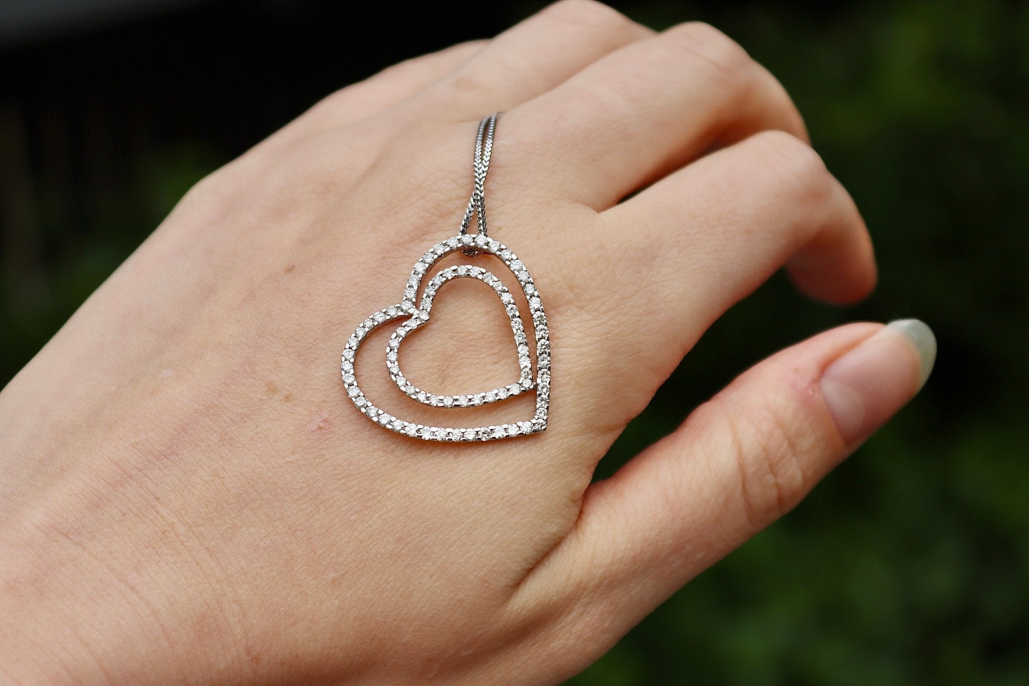18ct White Gold Double Heart Diamond Necklace - Burlington Jewellery
