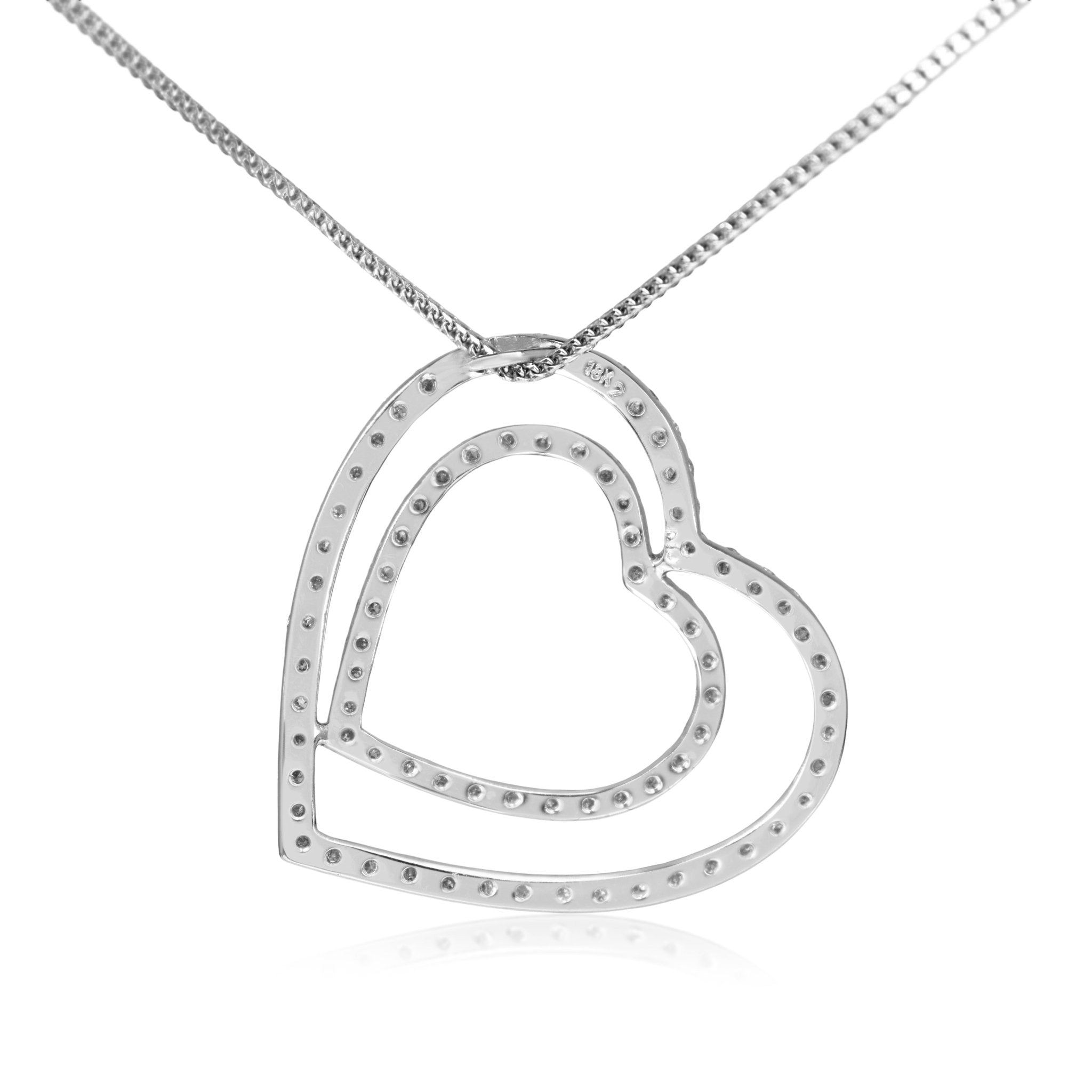 18ct White Gold Double Heart Diamond Necklace - Burlington Jewellery