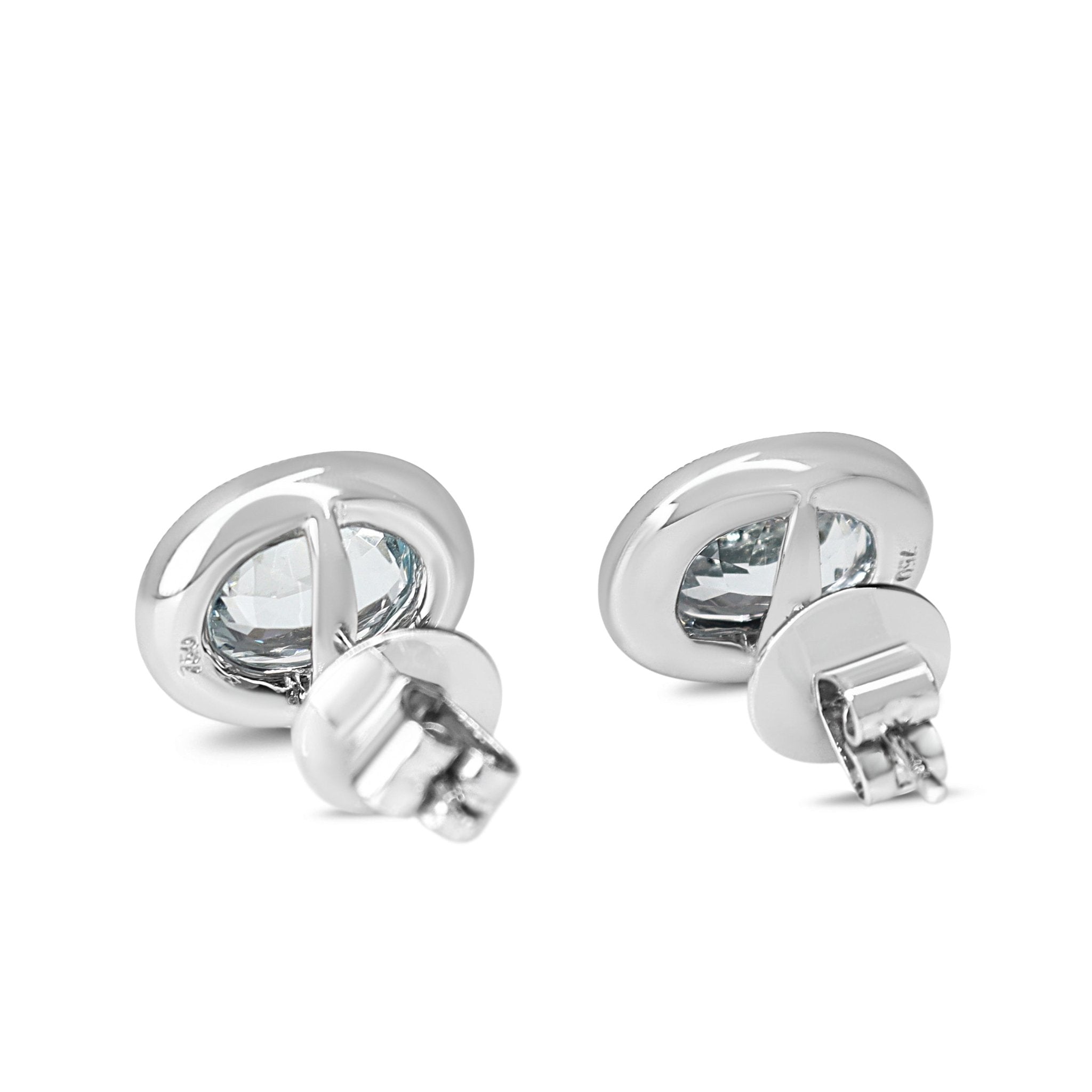 18ct White Gold Oval Aquamarine and Diamond Halo Stud Earrings - Burlington Jewellery