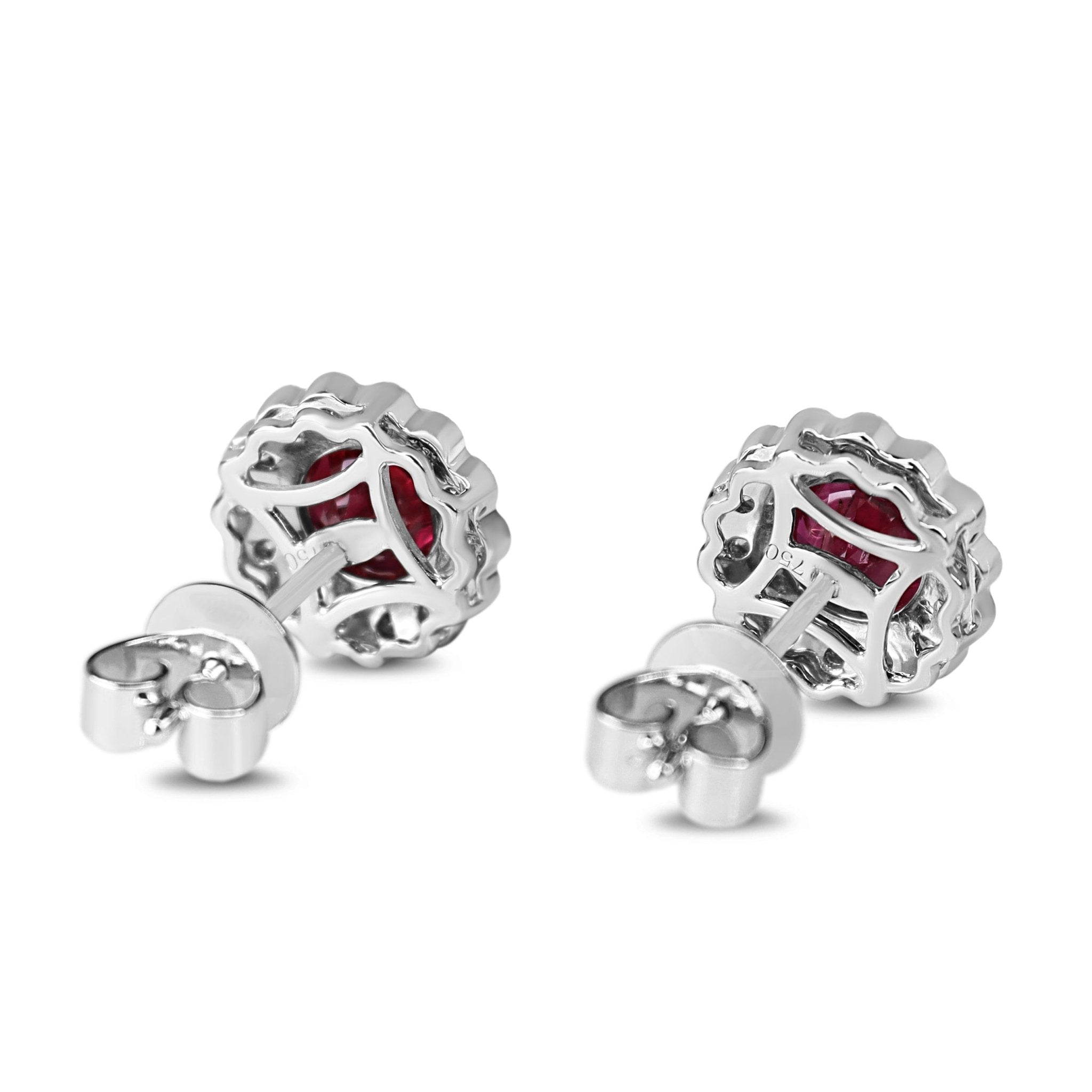 18ct White Gold Ruby and Diamond Daisy Stud Earrings - Burlington Jewellery