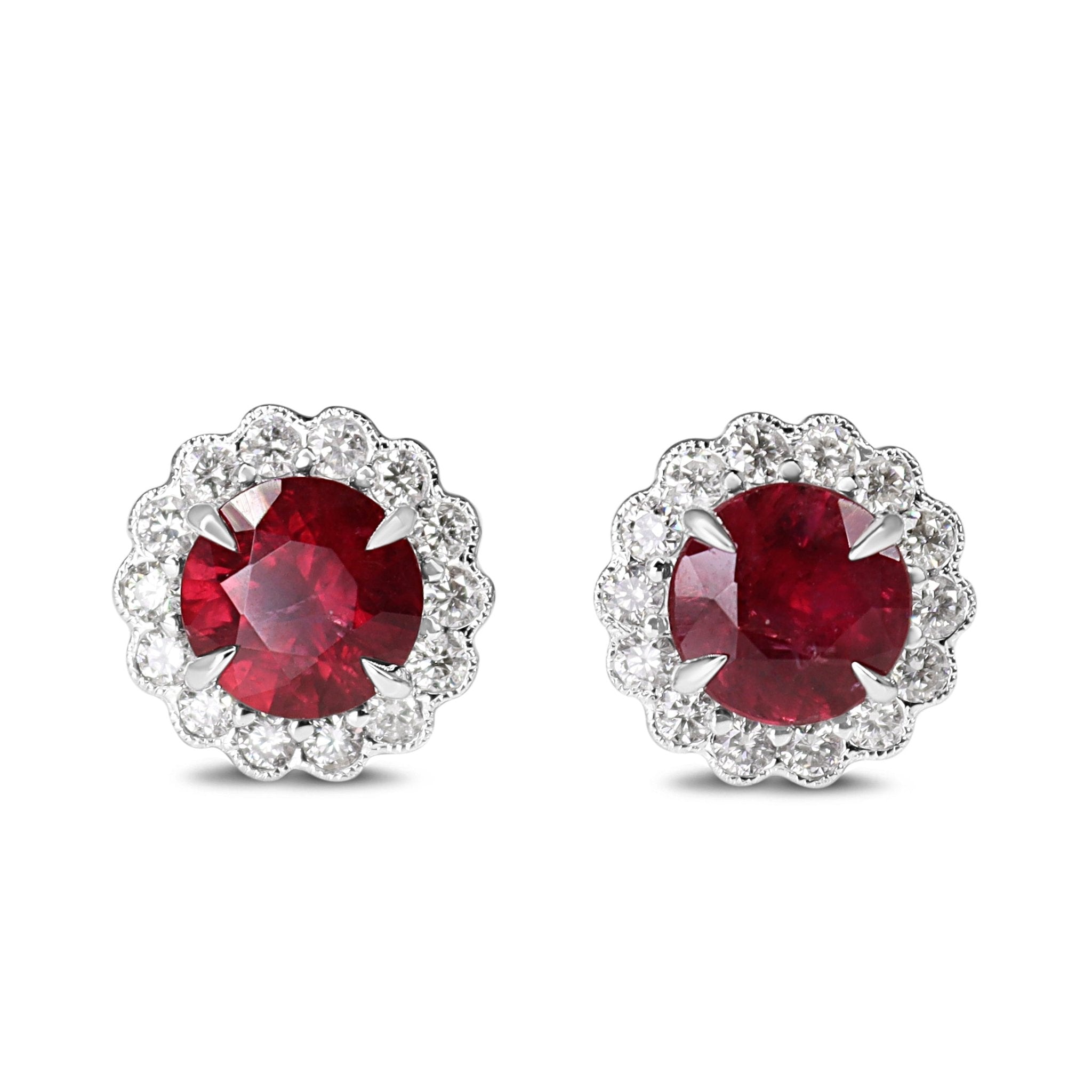 18ct White Gold Ruby and Diamond Daisy Stud Earrings - Burlington Jewellery