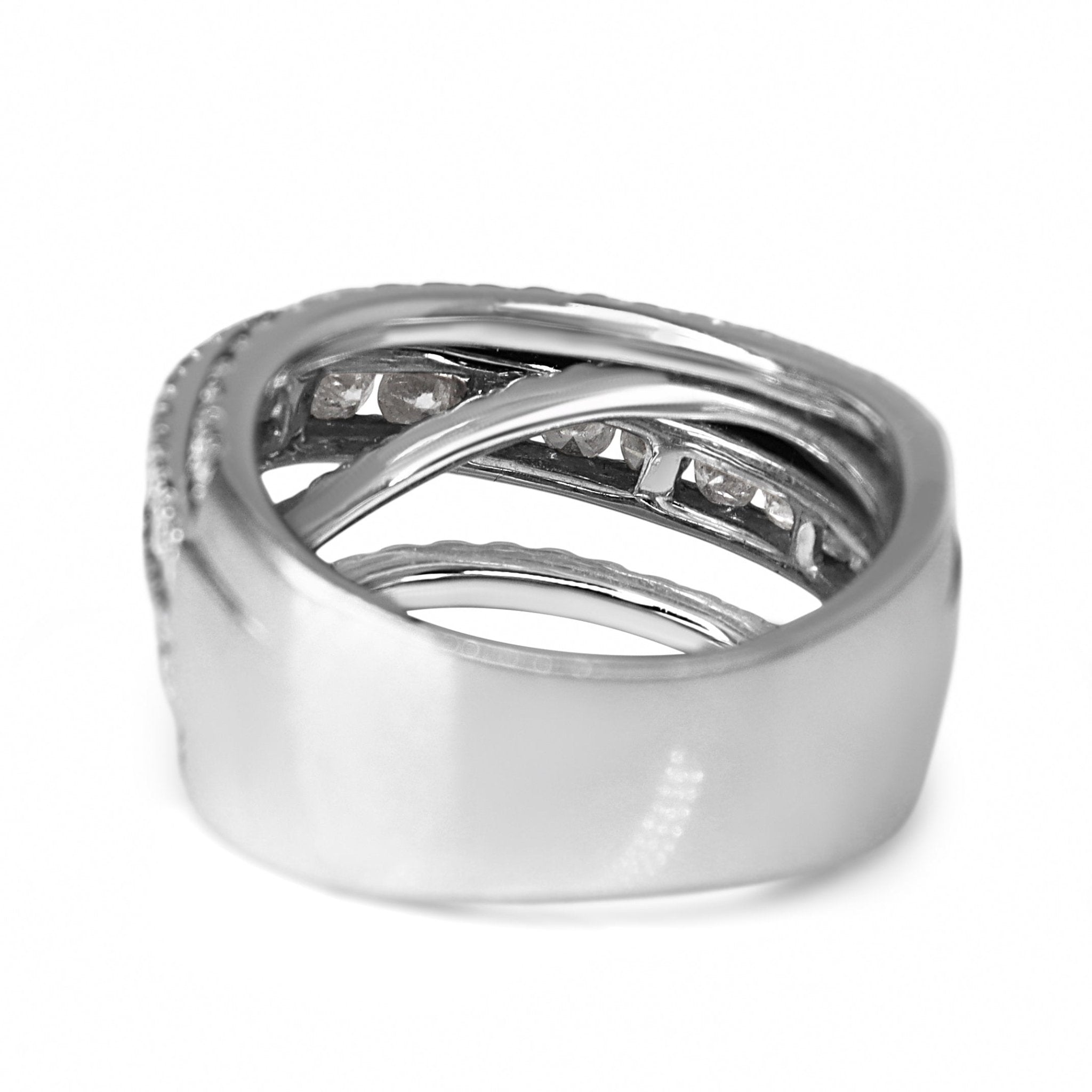 18ct White Gold Thick Cross Over Diamond Cocktail Band Ring - Burlington Jewellery