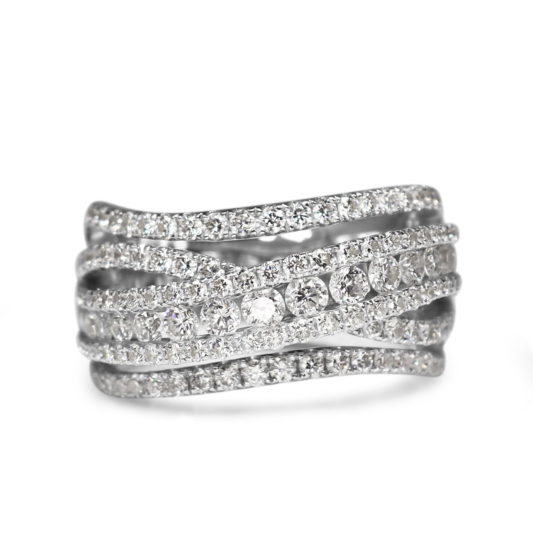 18ct white gold thick crossover diamond cocktail ring with 1.76ct diamonds