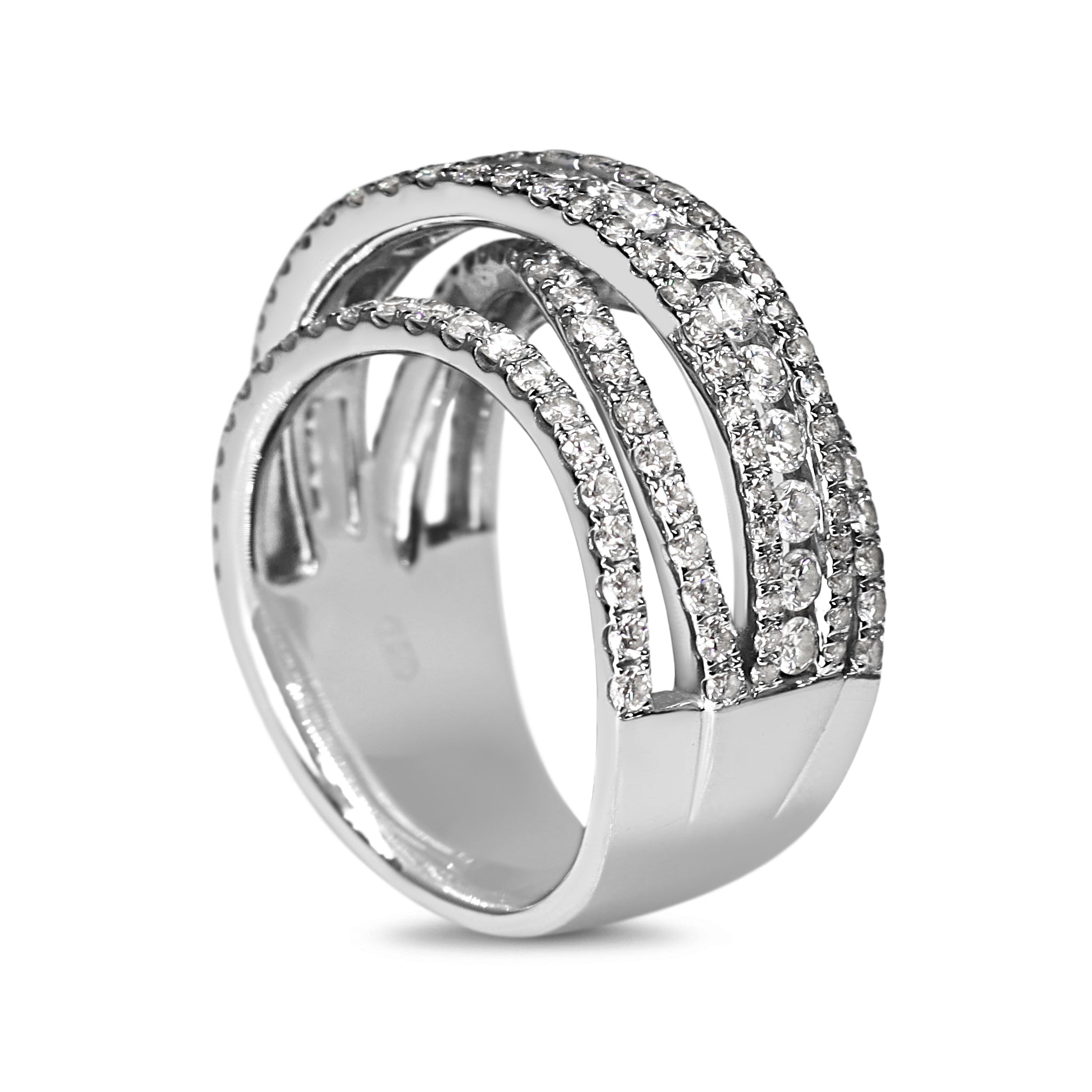 18ct White Gold Thick Cross Over Diamond Cocktail Band Ring - Burlington Jewellery