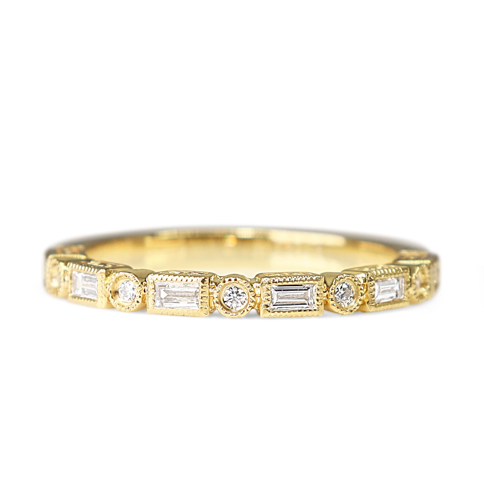 18ct yellow gold 0.20ct Deco style diamond band shown from the front