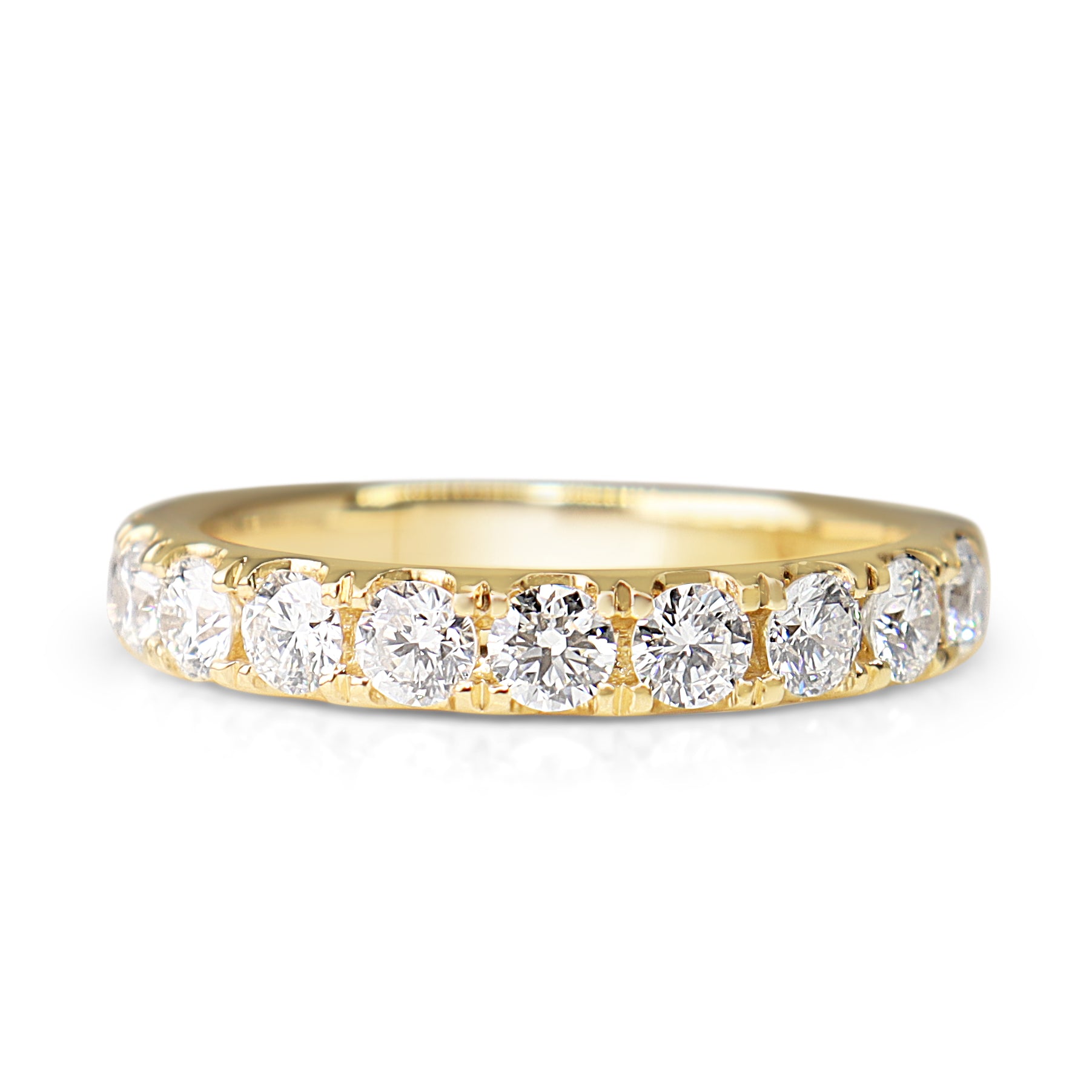 Front view of an 18ct yellow gold 0.90ct diamond half hoop band