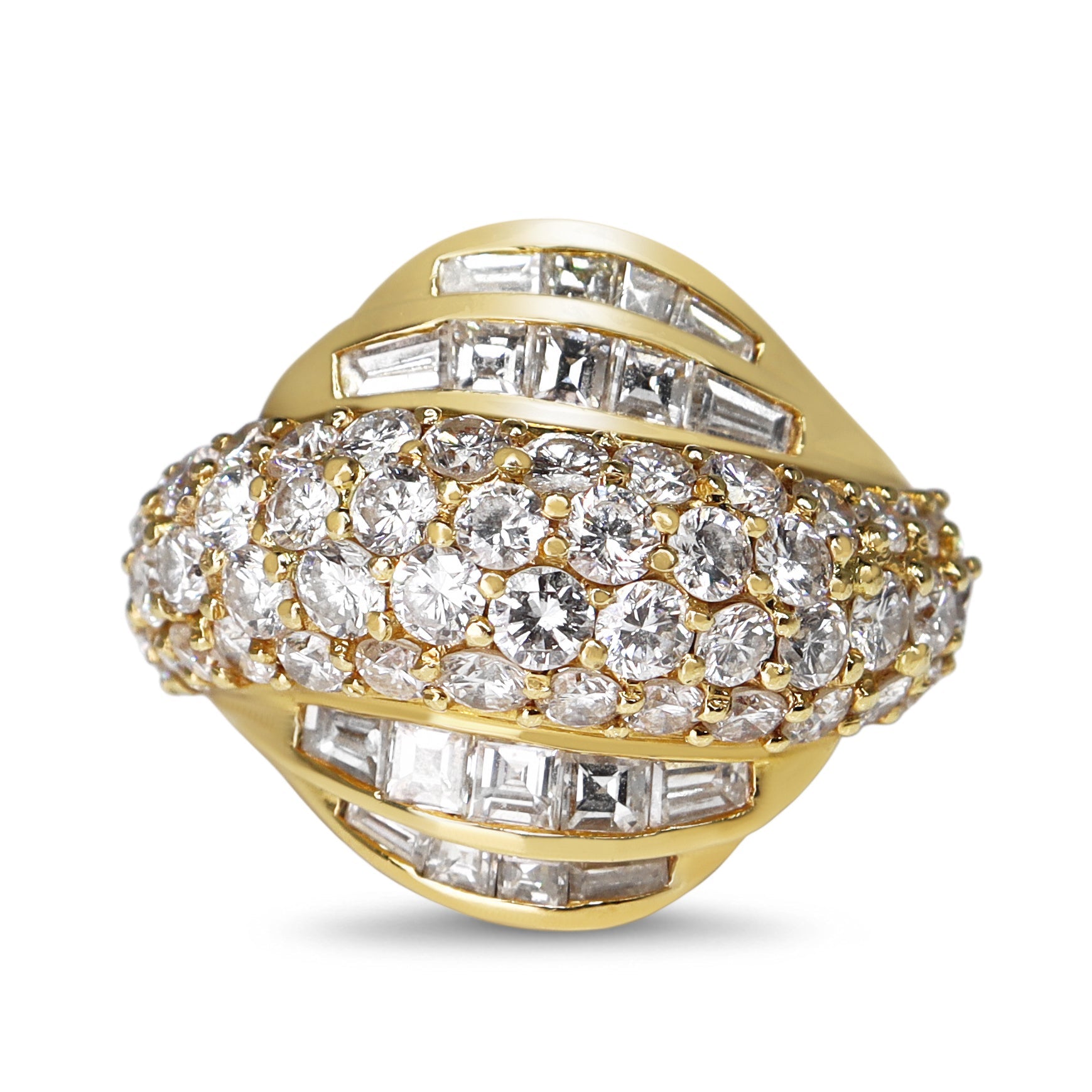 18ct Yellow Gold 3.50ct Baguette and Brilliant Cut Cluster Diamond Ring - Burlington Jewellery