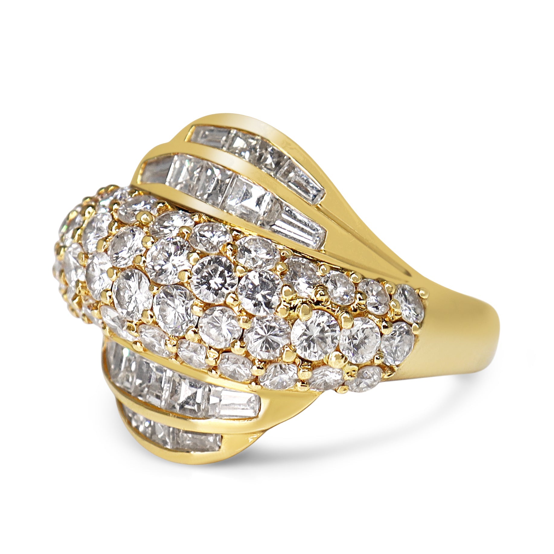 18ct Yellow Gold 3.50ct Baguette and Brilliant Cut Cluster Diamond Ring - Burlington Jewellery