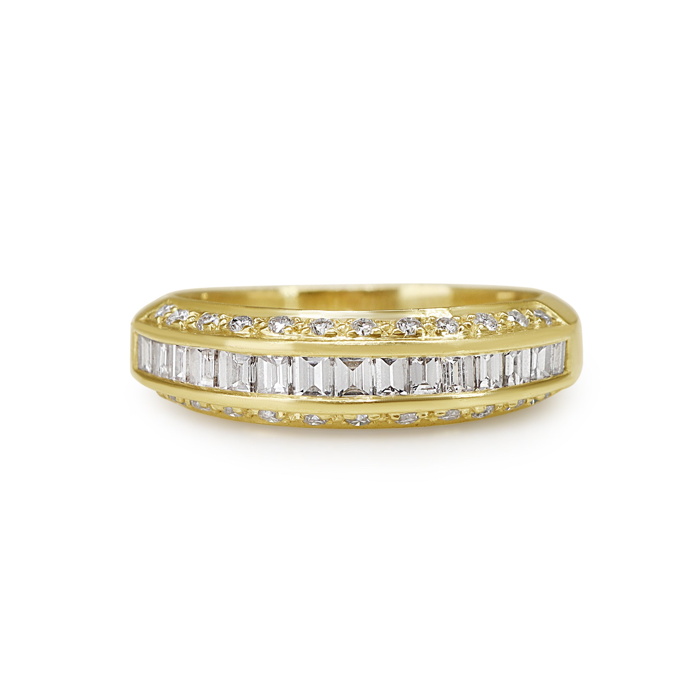 18ct yellow gold .80ct baguette and brilliant cut diamond band with F-G colour diamonds