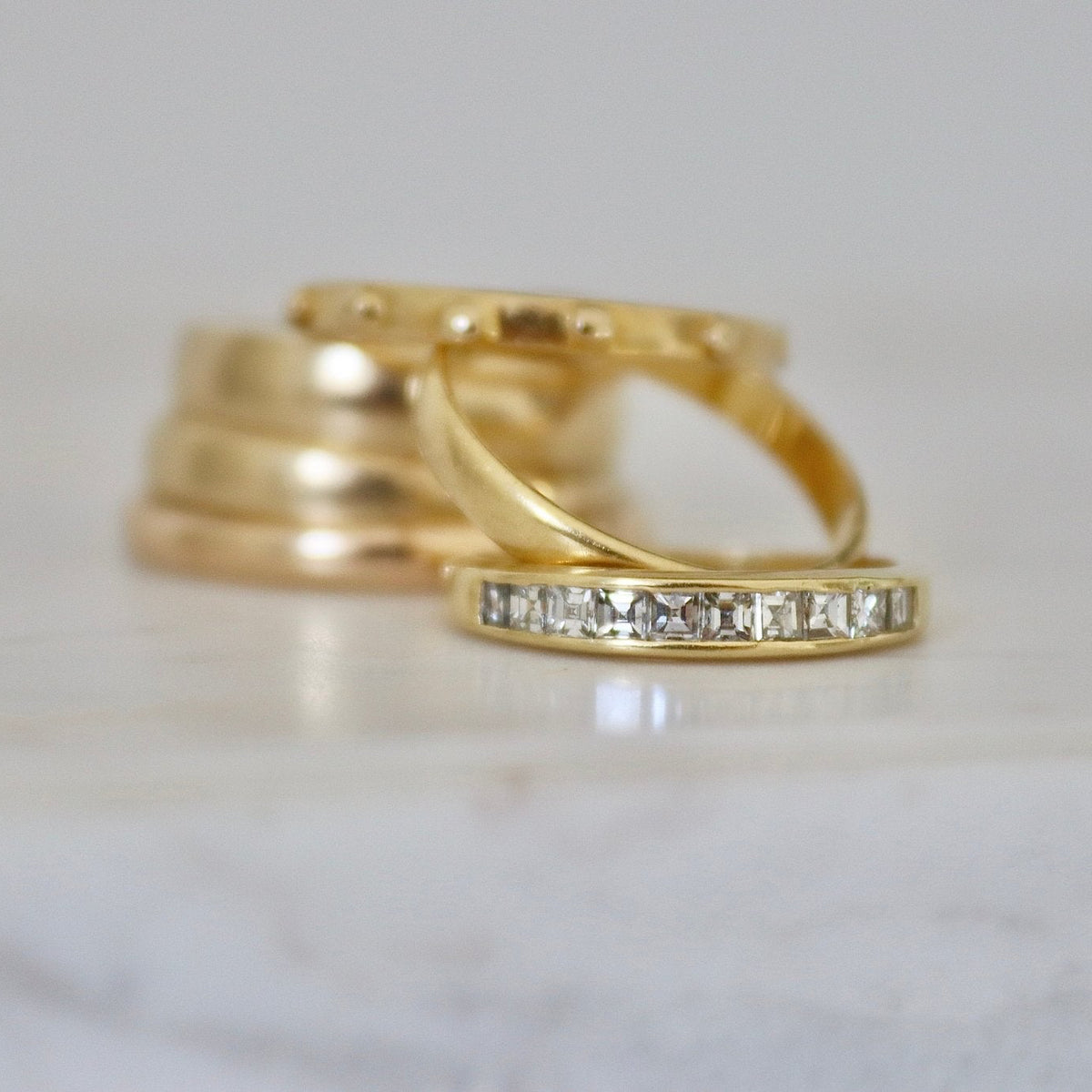 18ct Yellow Gold Carré Cut Diamond Channel Set Wedding Band - Burlington Jewellery
