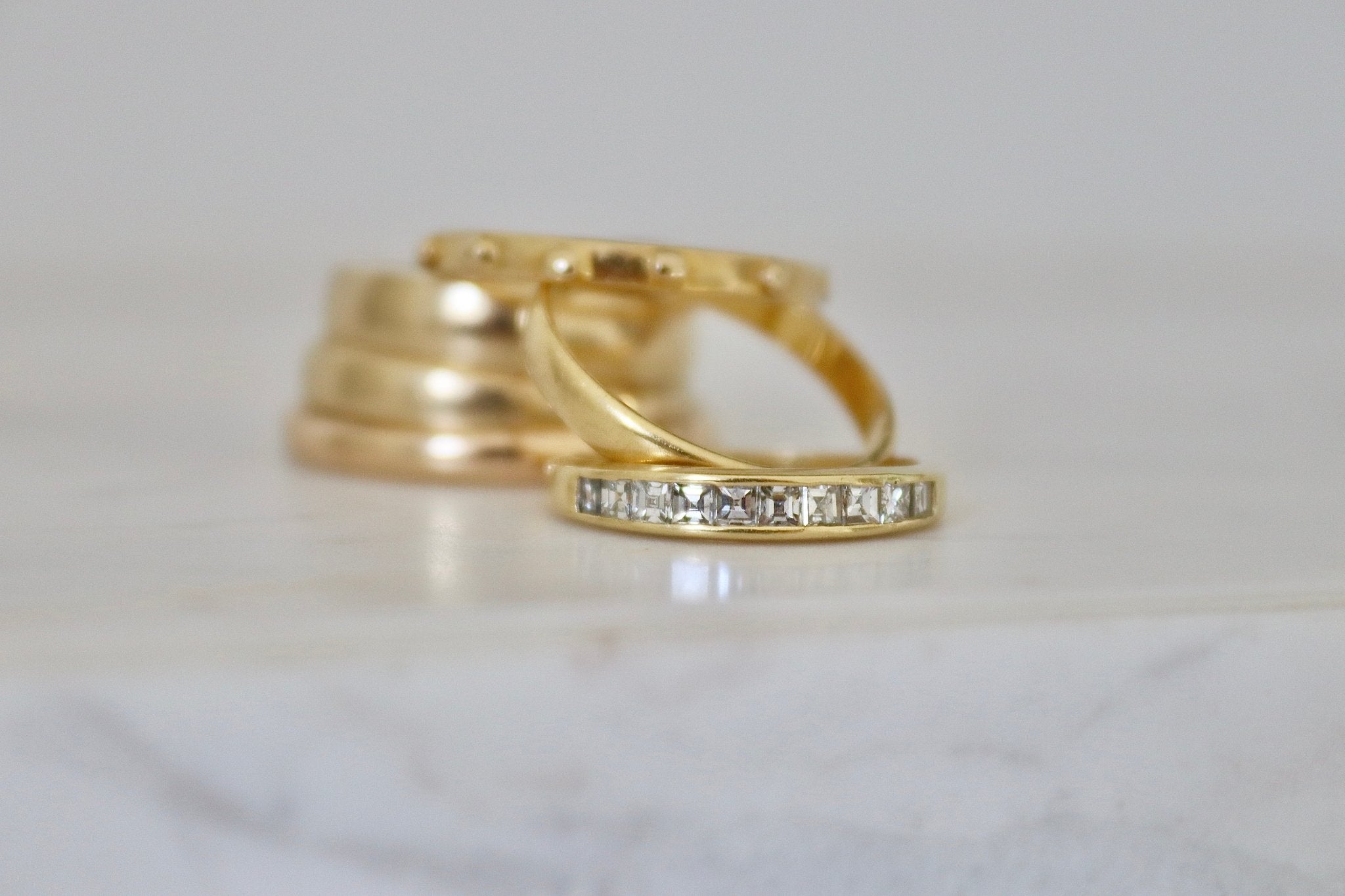18ct Yellow Gold Carré Cut Diamond Channel Set Wedding Band - Burlington Jewellery