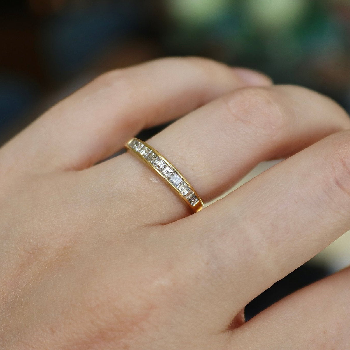 18ct Yellow Gold Carré Cut Diamond Channel Set Wedding Band - Burlington Jewellery