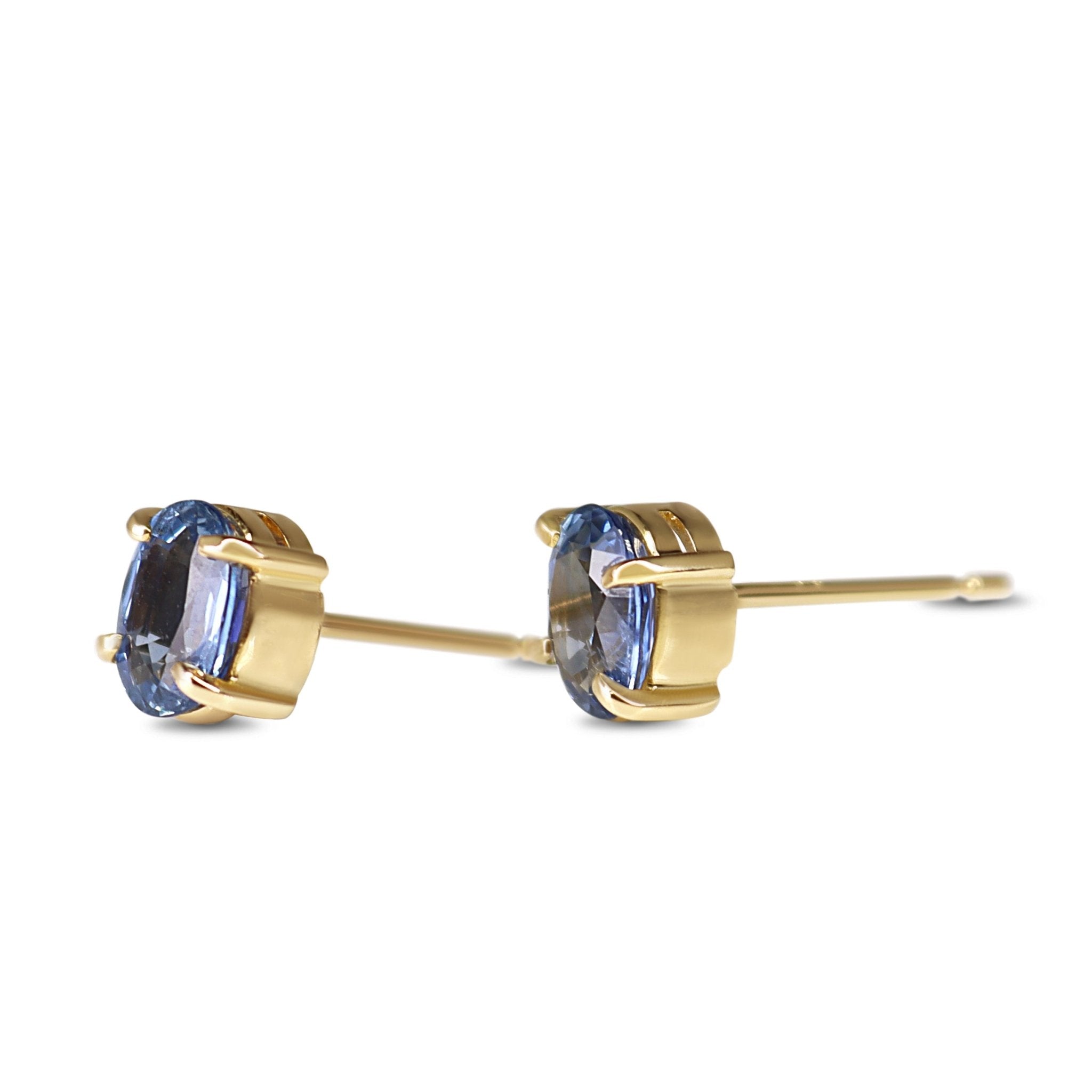 18ct Yellow Gold Oval Sapphire Stud Earrings - Burlington Jewellery