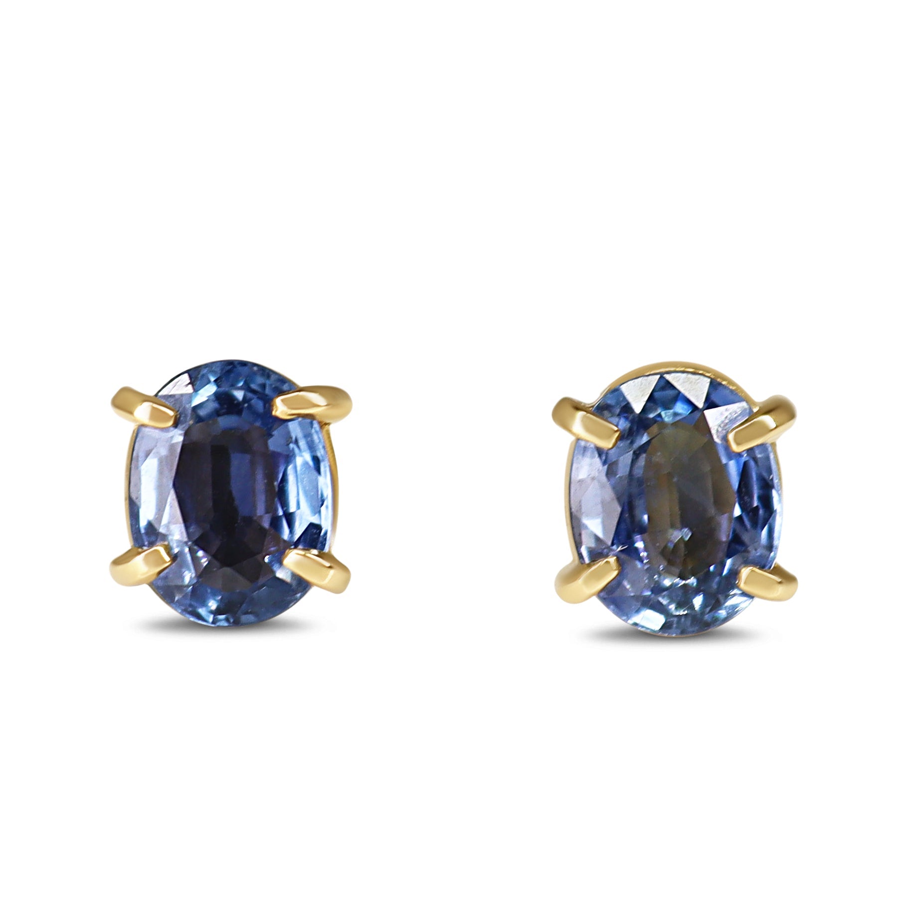 18ct Yellow Gold Oval Sapphire Stud Earrings - Burlington Jewellery