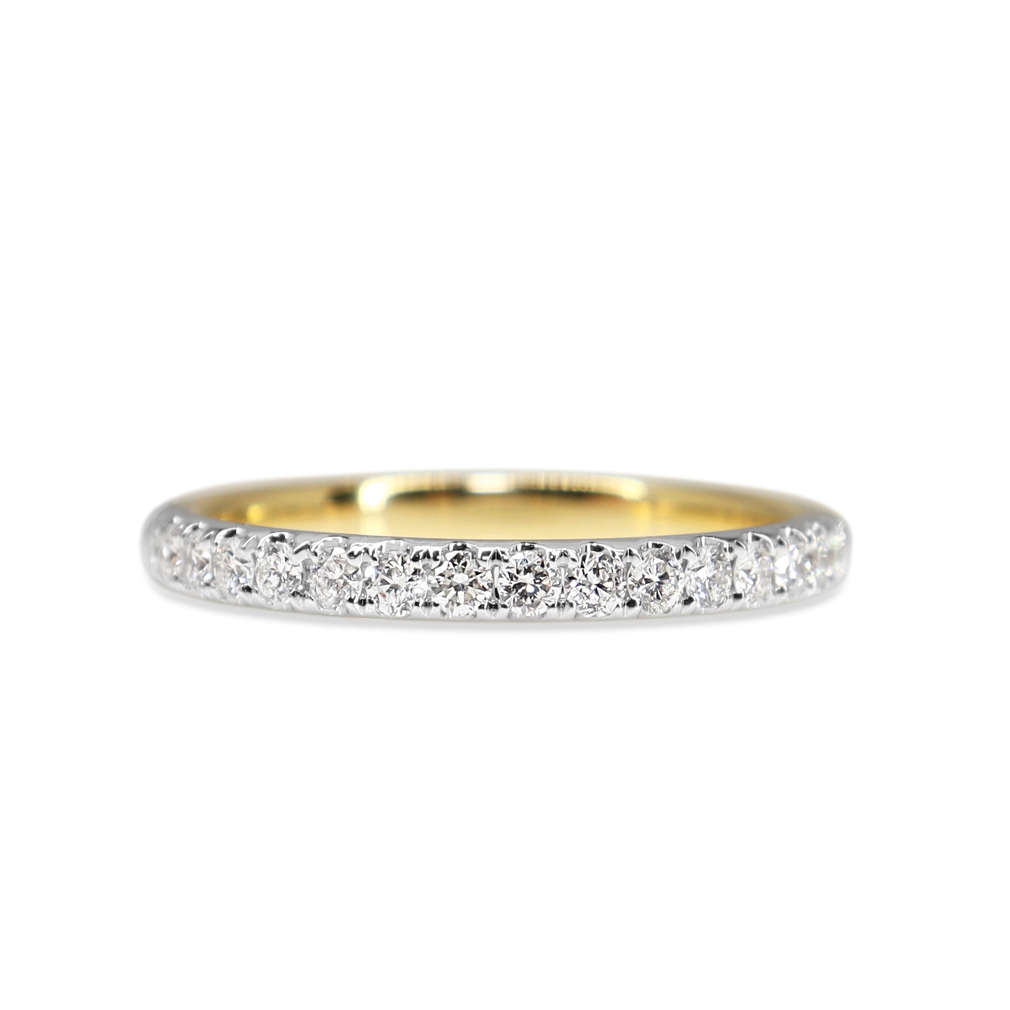 Front view of 18ct yellow and white gold 0.40ct diamond band with 2.3mm profile