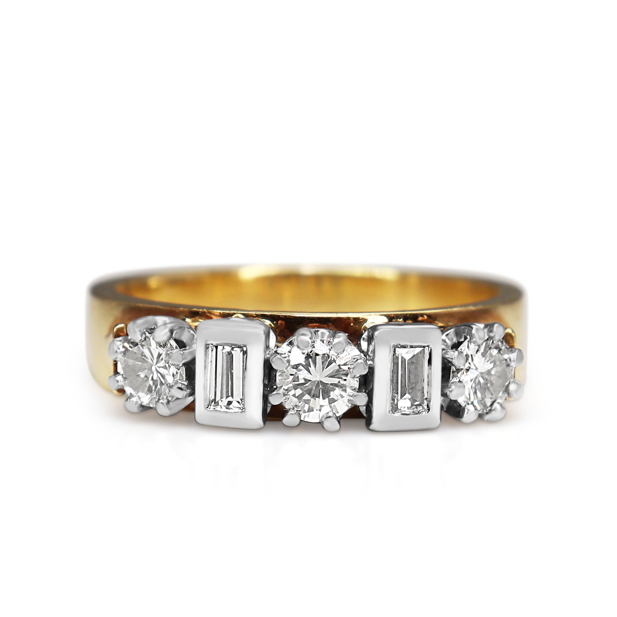 18ct yellow and white gold 0.75ct baguette and brilliant diamond wedding band