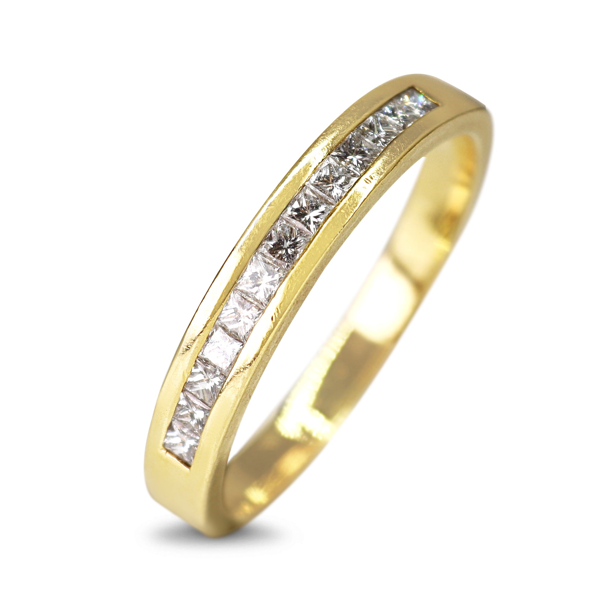 18ct yellow gold princess cut diamond channel set band ring with 0.50ct natural diamonds