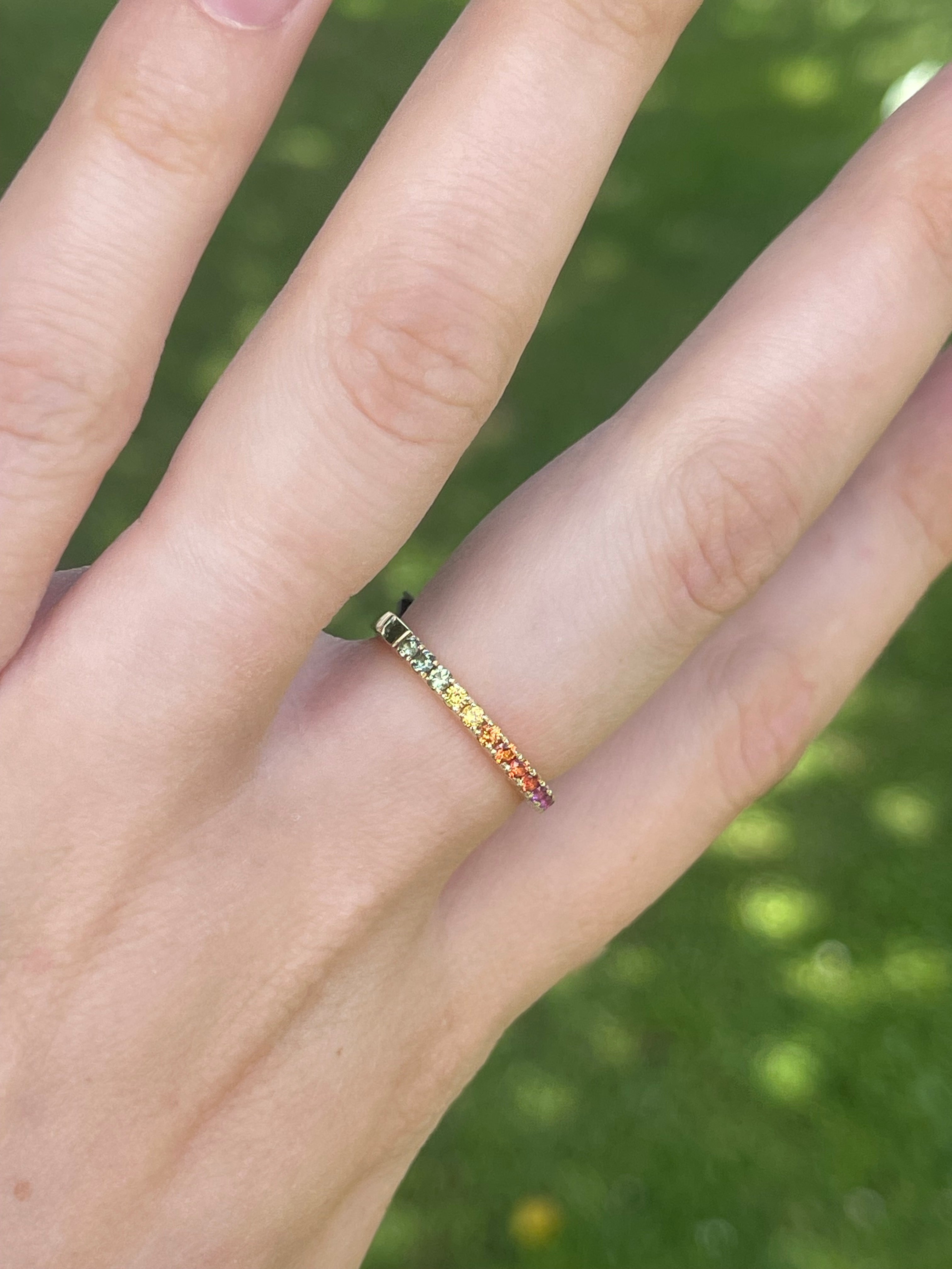 9ct Yellow Gold Multi Colour Sapphire Rainbow Band Ring