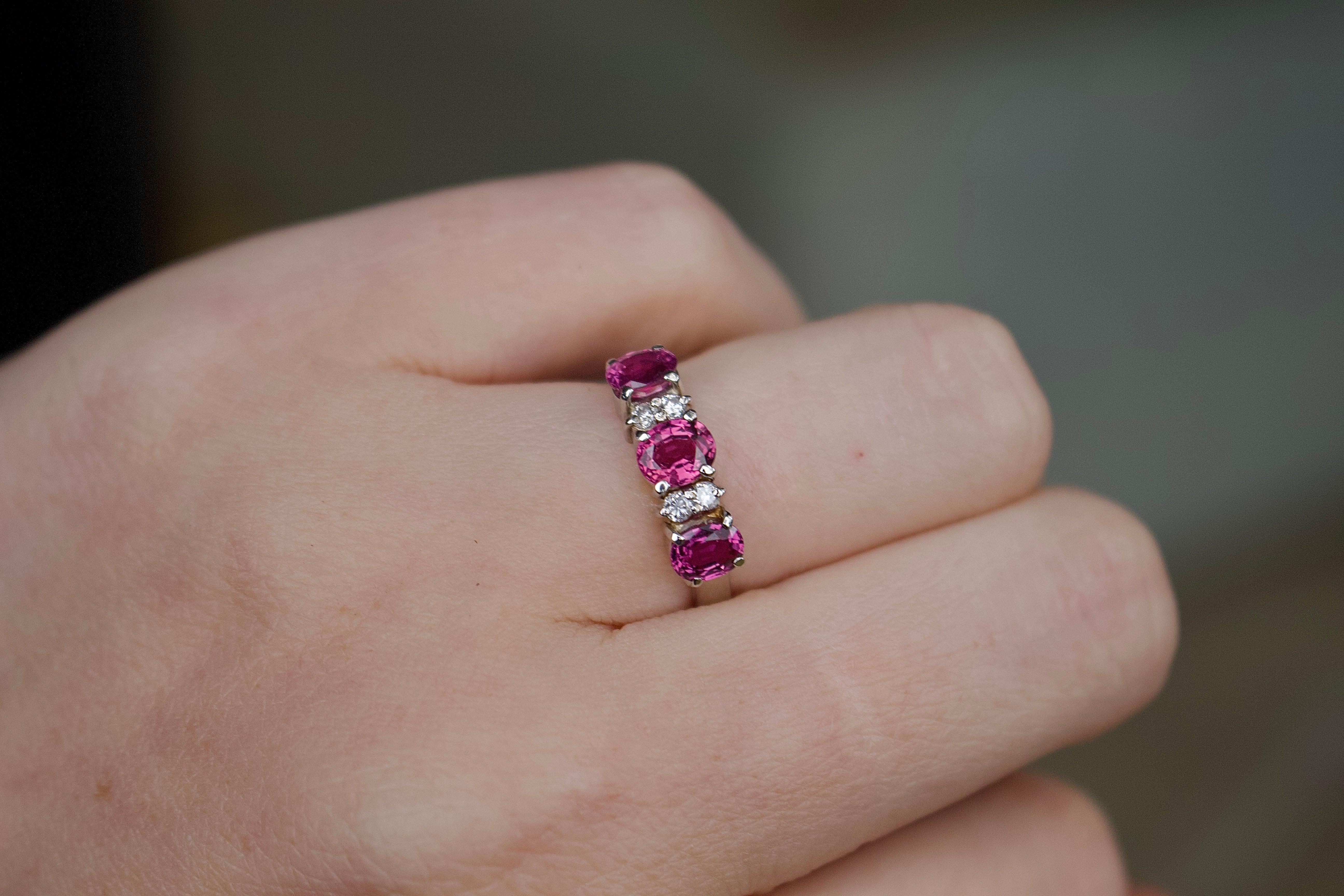 Platinum Ruby 3 Stone and Diamond Ring